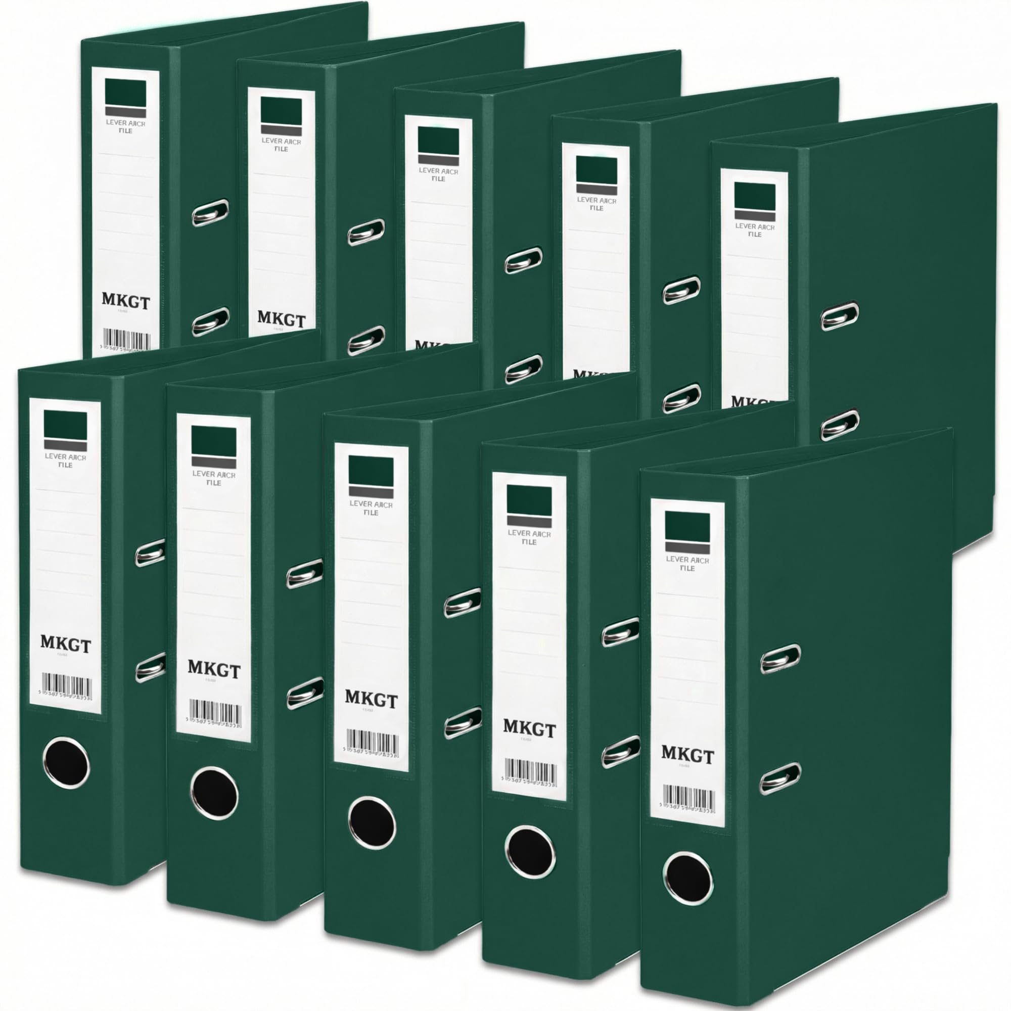 10x A4 Green Lever Arch Files Durable Folders with Metal Binder Bar Ring | Perfect for Office, Home & Classroom Use (Pack of 10 Green)