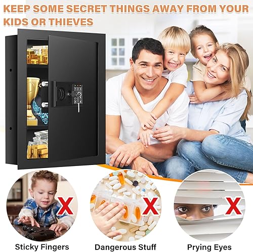 Miniatura 7 de Caja fuerte de pared ignífuga de 25.6 pulgadas de alto entre los postes de 16 pulgadas, cerradura de combinación resistente en la pared con 2
