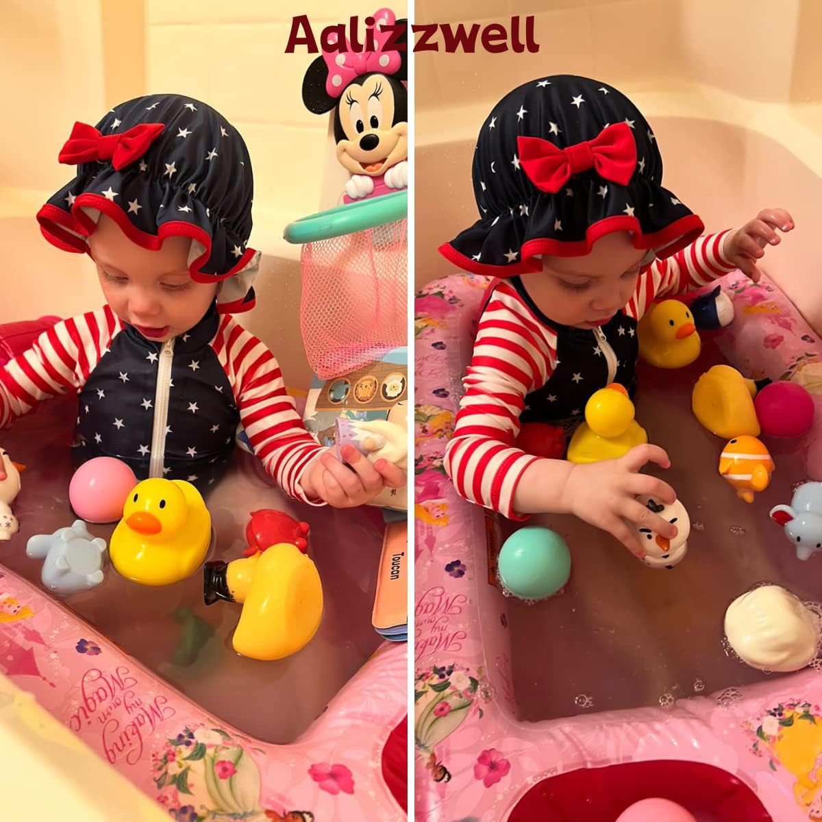 Miniatura 3 de Aalizzwell Traje de baño de una pieza de manga larga con sombrero para bebé niña