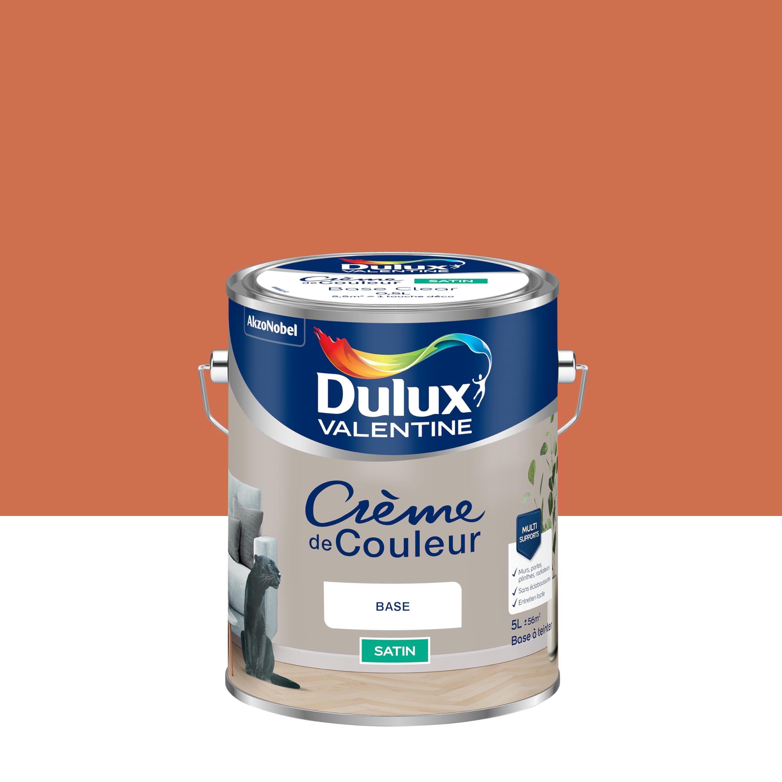 Dulux Valentine Crème de Couleur - Peinture multi-supports intérieure - Satin Terre Cuite 5 L