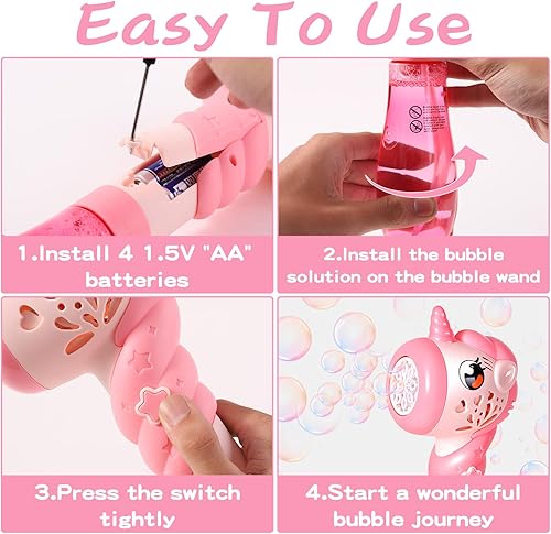 Miniatura 5 de Tlkiaa Varita de burbujas de unicornio para niñas, máquina sopladora de burbujas de princesa con relleno ligero de cesta de Pascua, juguete para
