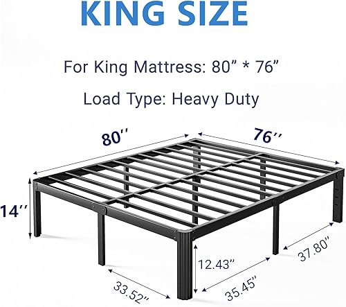 Miniatura 60 de Marco de cama de metal de alta resistencia de 16 pulgadas, marco de cama de plataforma tamaño matrimonial, no necesita somier, sin ruido, fácil