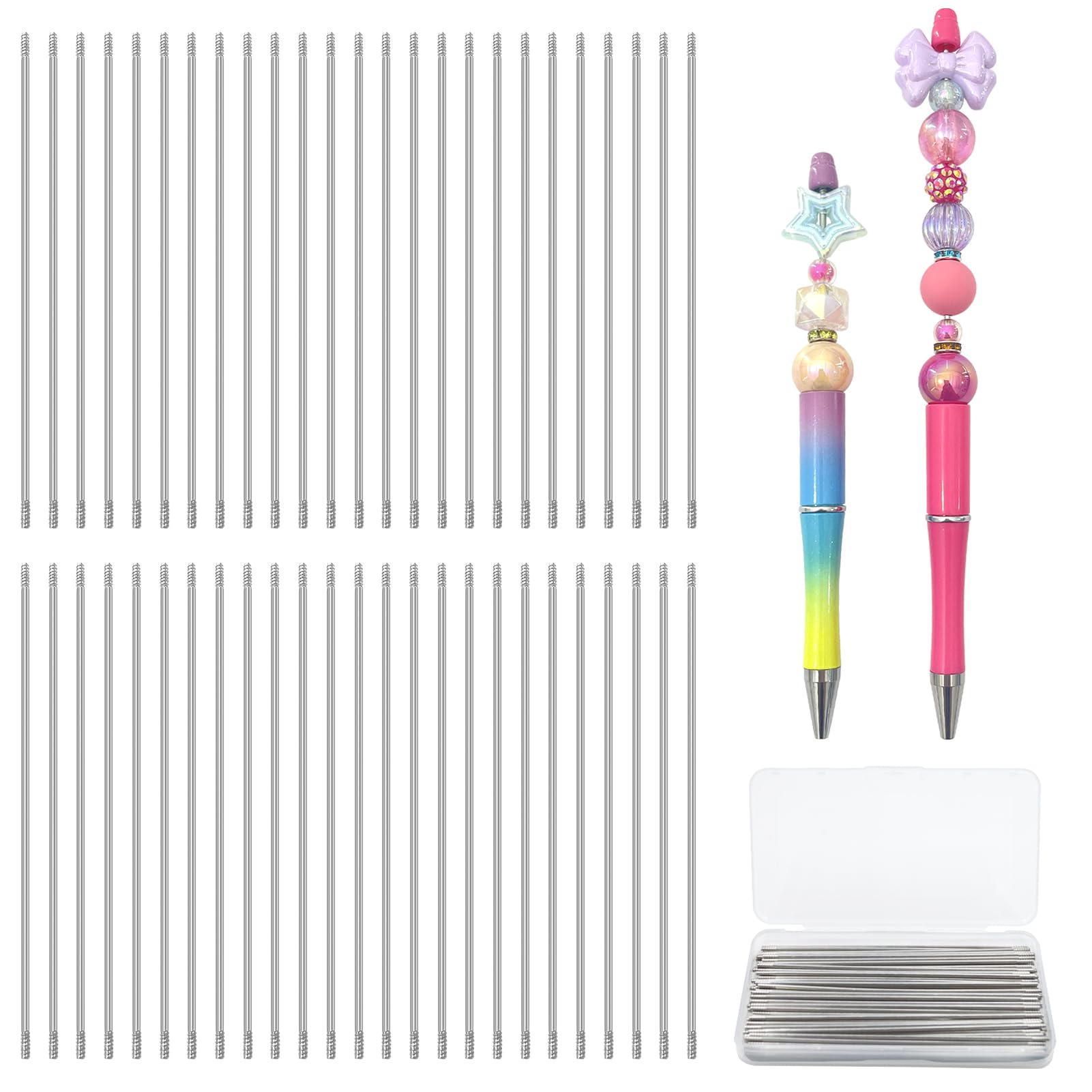 DASTTUIS 50 Pcs Pen Extenders for Beadable Pens Bulk - 2.8 Inch Stainless Steel DIY Beaded Pens Extender Rods with Blank Metal Bars Replacement, Office Accessories & Craft Gifts for Teachers
