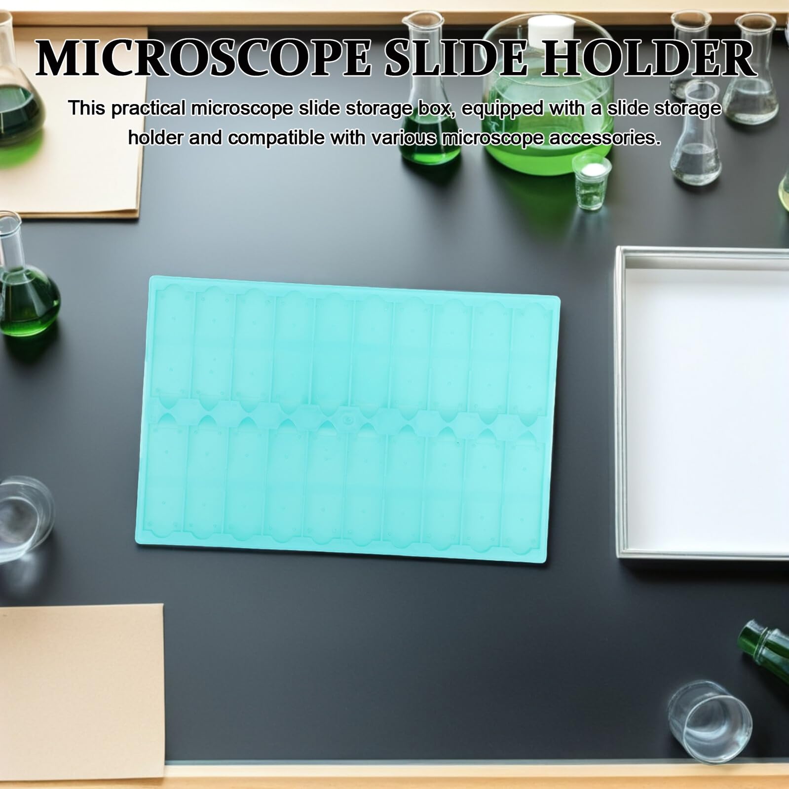 POPETPOP Soporte Diseño Ahorrador de Espacio de Plástico Verde y Experimentos de Diapositivas de Almacenamiento y Fácil Limpieza para Observación Celular Pack de 5 para Laboratorio