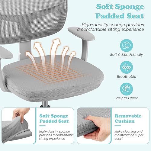 Miniatura 15 de Giantex Silla de escritorio para niños, silla de computadora para niños con ruedas y soporte lumbar en forma de Y, asiento de estudio para niños,