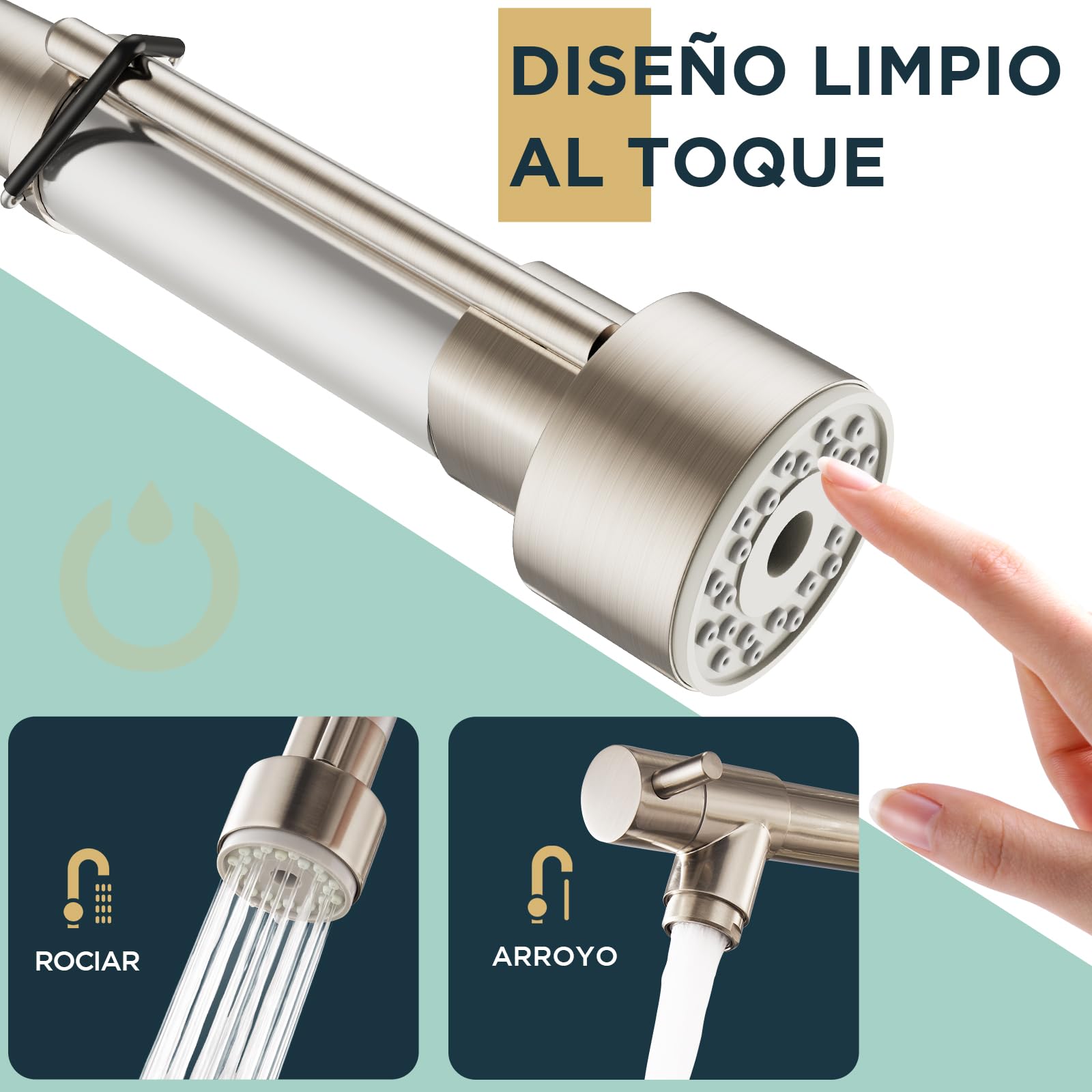 FORIOUS Grifo Cocina Acero Inoxidable Monomando con Giratorio 360° y Doble Rociador