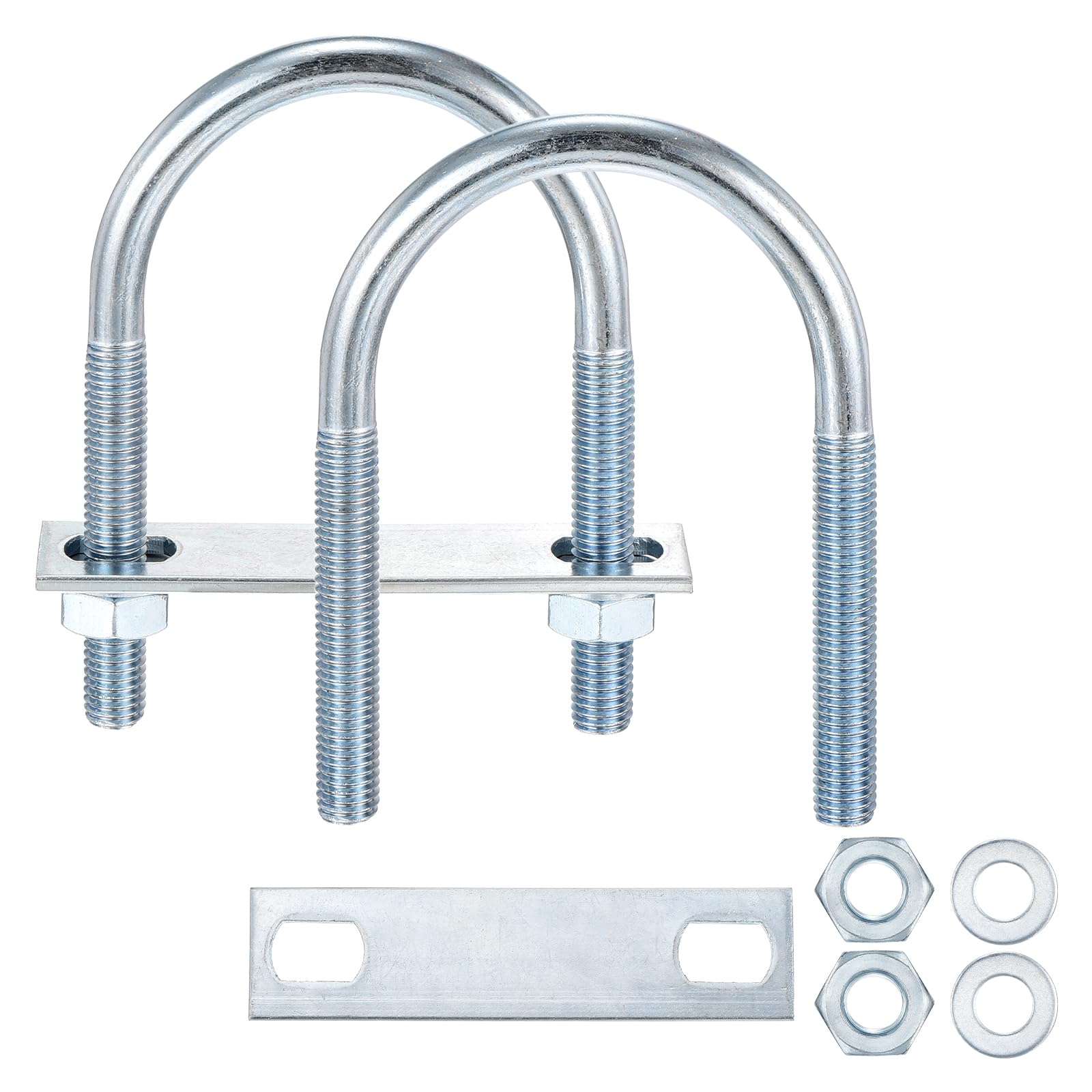 METALLIXITY U Bolts 4 Sets (3/8"(M10) x2.55"x4.33"), Round U Bolt Kits Carbon Steel with Accessories - for Construction, Pipe, Trailer, Automotive, Leaf Spring Fastener