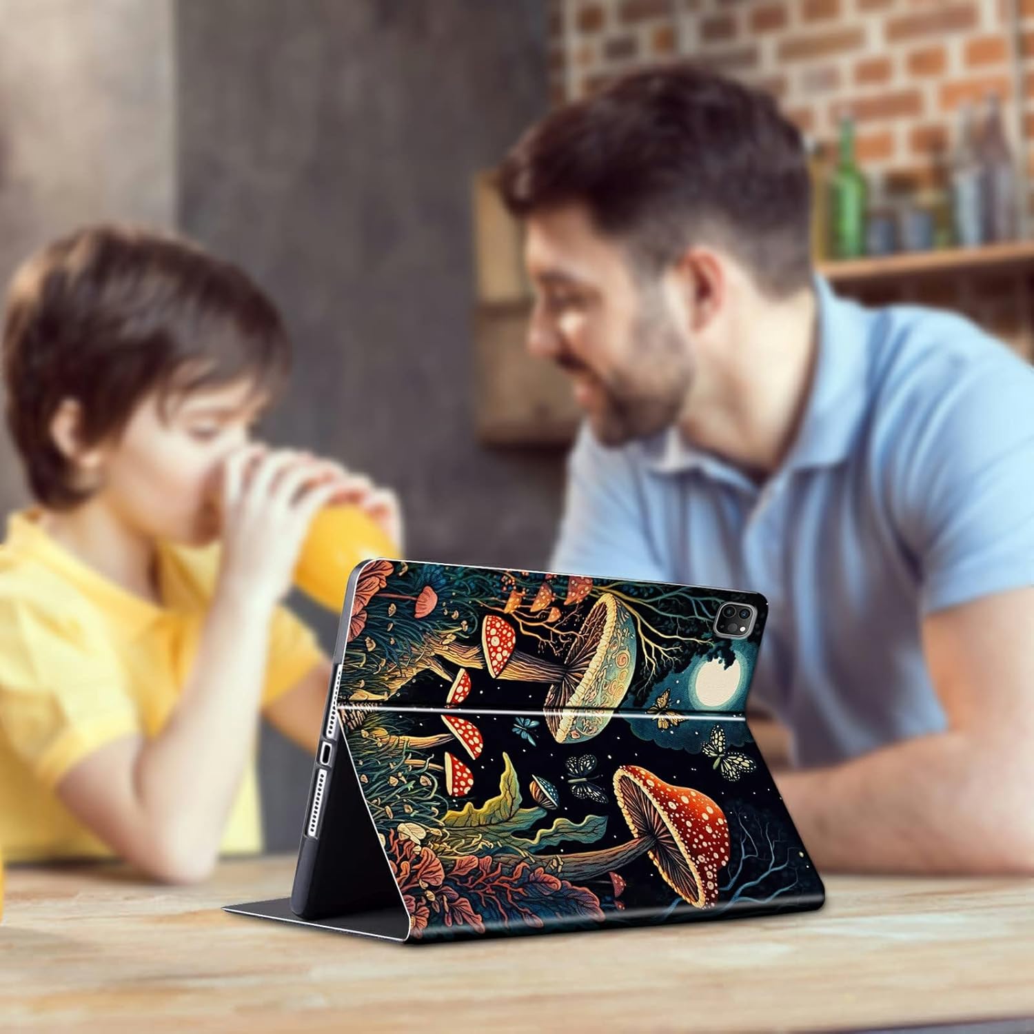 for iPad Air 5th/4th Generation Case 2022/2020 for iPad Pro 11 inch Case 4th/3rd/2nd Gen Lightweight Protective PU Leather Smart Stand Cover with Auto Wake Sleep - Mushroom Butterflies Moon