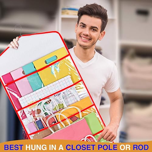 Miniatura 21 de ProPik Organizador de almacenamiento de bolsas de regalo de doble cara con múltiples bolsillos delanteros y traseros, organiza tu papel de regalo