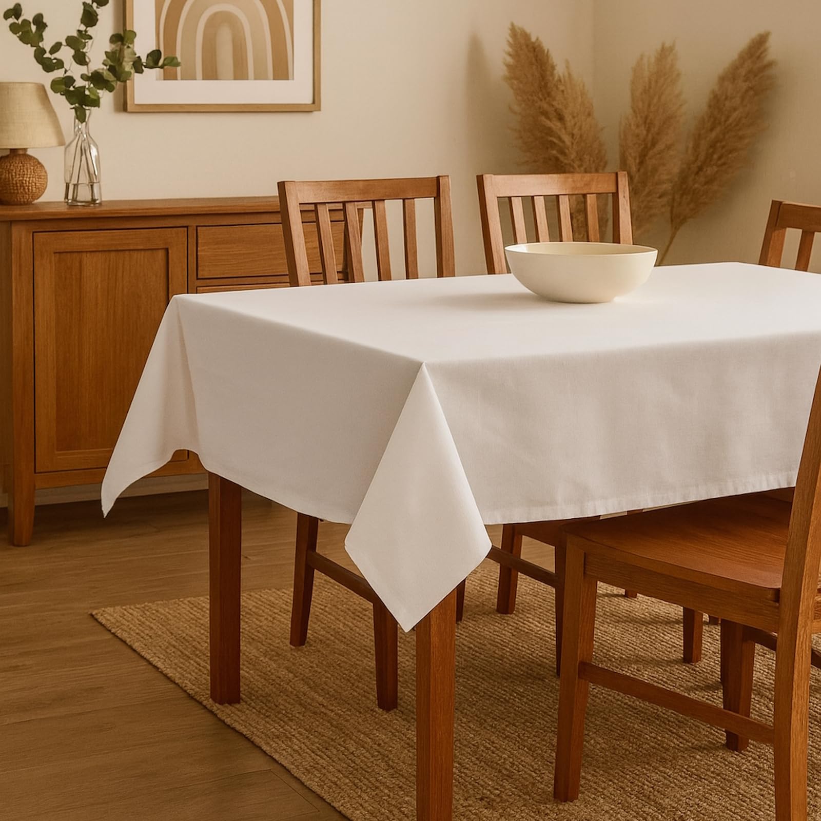 Tischdecke Weiß 100% Baumwolle Linon - Kochfest, Wiederverwendbar, Weißes Tischtuch für Hotel, Messe, Gastronomie & Zuhause (4, 130x220 cm)