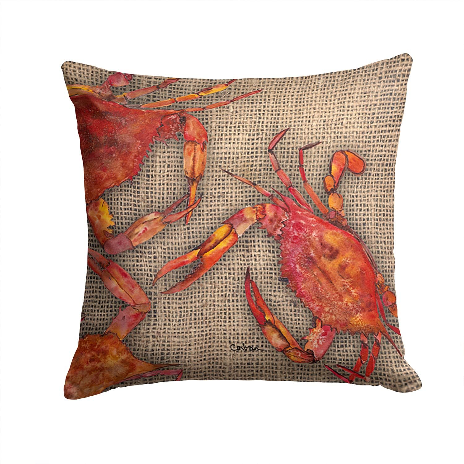 Caroline's Treasures 8742PW1414 Cooked Crabs on Faux Burlap Fabric Decorative Pillow Machine Washable, Indoor Outdoor Decorative Pillow for Couch, Bed or Patio, 14Hx14W
