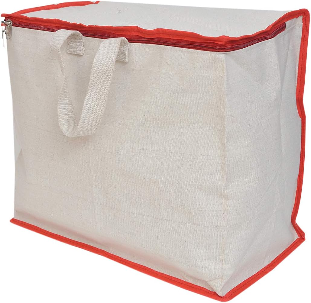 Shopping Grocery Vegetable White Canvas Bag with Reinforced Handles and Thick Base with Storage Covers Zip