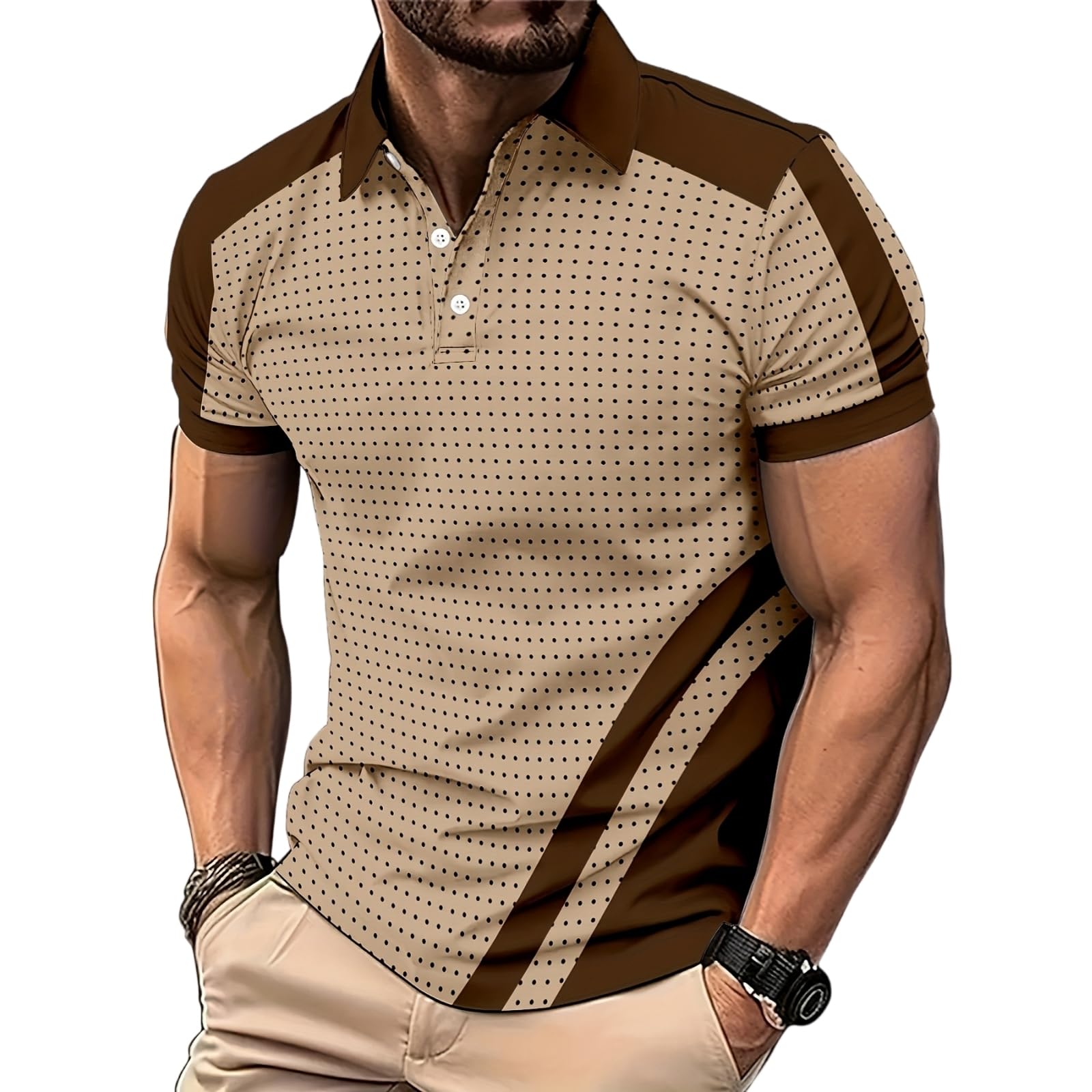 Chemise à manches courtes imprimée couleur bloquée double bouton