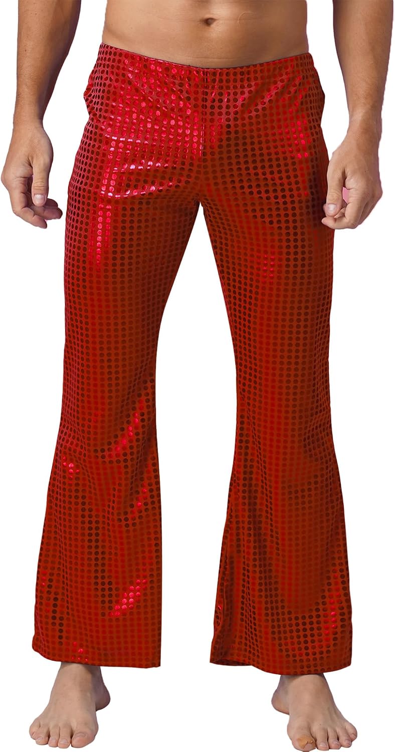 Lejafay Men Shiny Metallic Hip Hop Jazz Street Latin Dance Flare Pants Bell Bottom Trousers Leggings