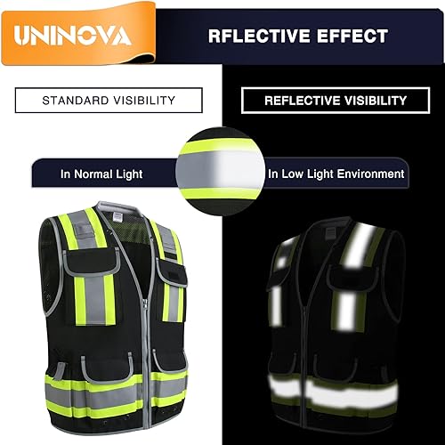 Miniatura 10 de UNINOVA Chaleco de seguridad reflectante para hombre, clase 2, chaleco de seguridad reflectante con bolsillos y cremallera