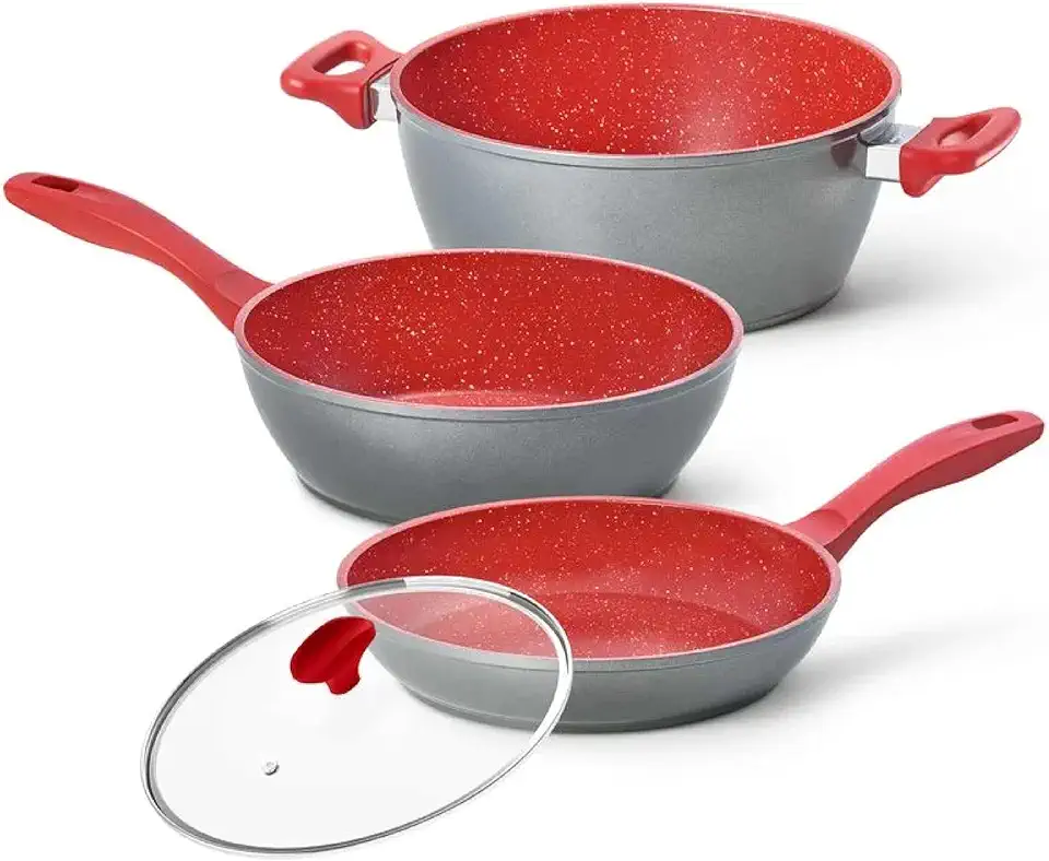 POLISHOP Panelas Day By Day, Family Size, Sauté Grand e Tampa de Vidro Ichef Vermelha de 24cm