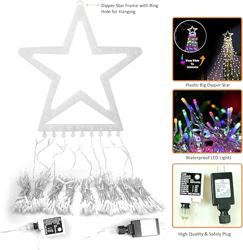 Miniatura 8 de PUHONG Luces de Navidad que cambian de color, cadena de luces 4 en 1 para exteriores, 16.4 pies, 320 luces LED de Navidad 11 modos, impermeable y