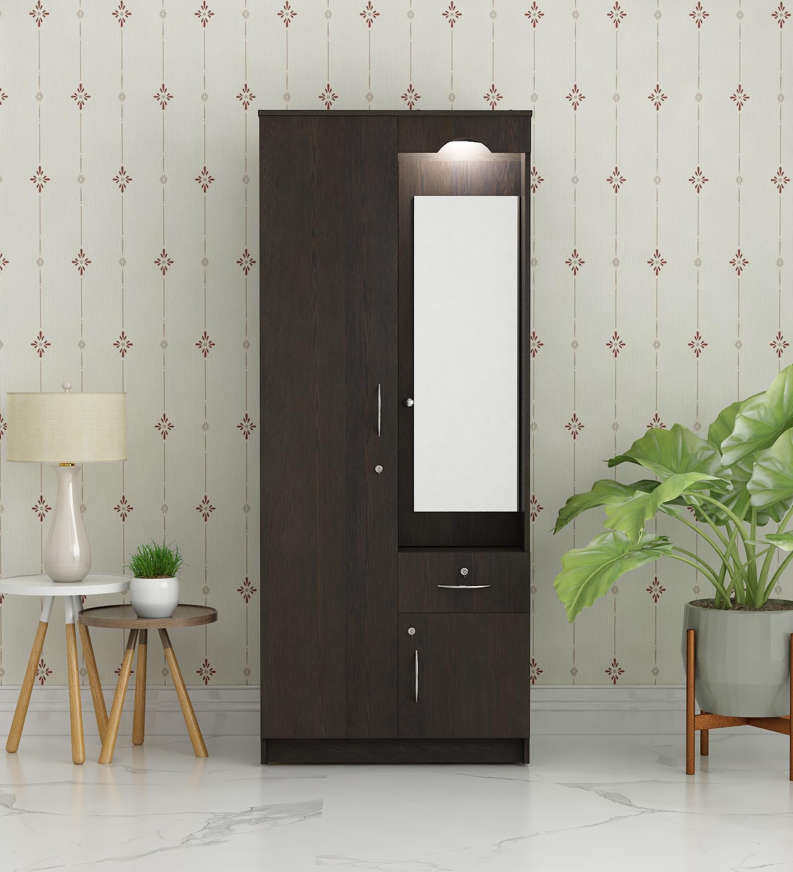 Syntax 2 Door Wardrobe | Engineered Wood Wardrobe with Dressing Table | 7 Shelves | Dark Wenge | Knock Down-image-26
