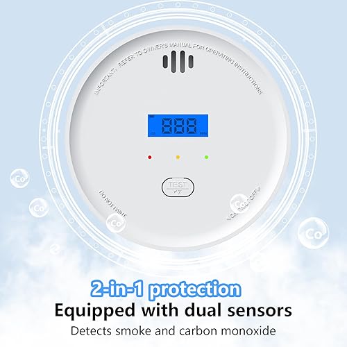 Miniatura 3 de Detector de humo interconectado y detector de monóxido de carbono con indicadores LED, alarma de CO y humo 2 en 1, detectores de humo y monóxido de