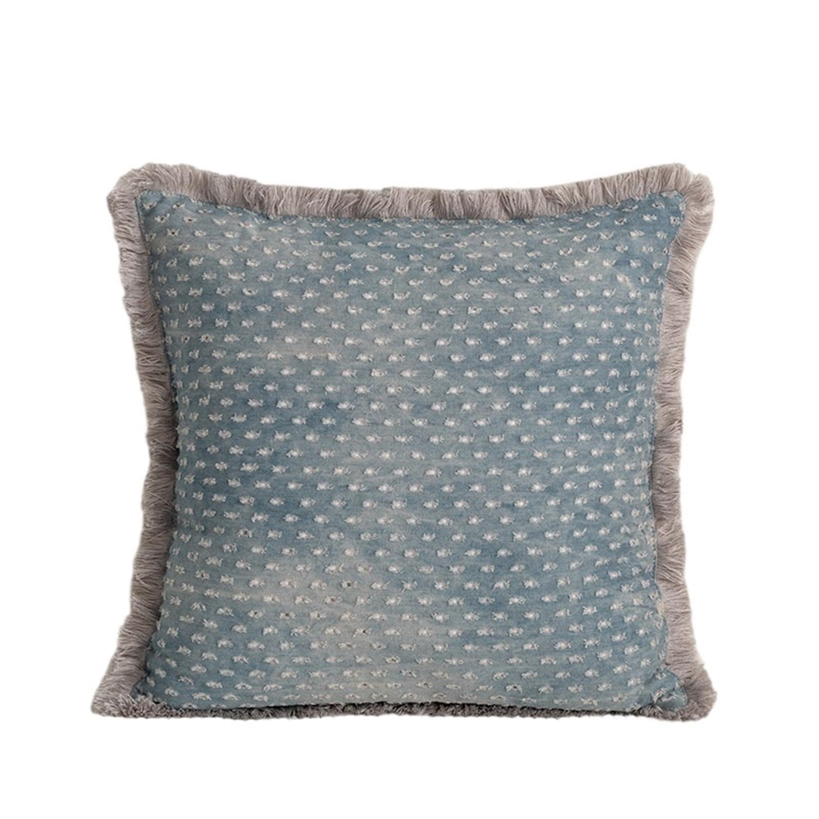 Housse de coussin à franges 45x45 en denim bleu pour canapé chic