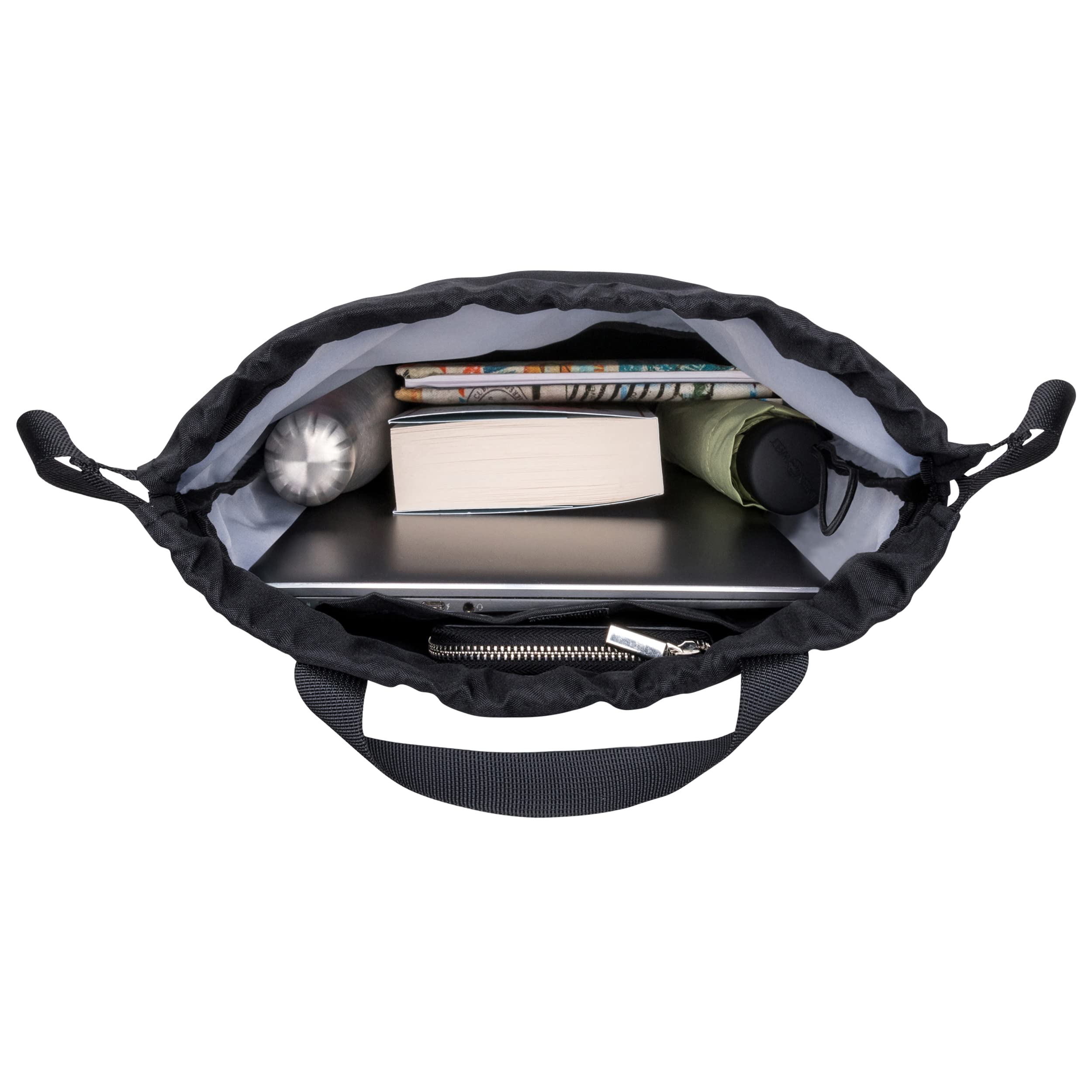LARKSON No 7 - Sac à Cordon Femme & Homme Noir - Sac de Sport pour Filles & Garçons Sac de Gym avec Poche Intérieure Sac à Dos Petit - Matériau Recyclé avec Poche Extérieure