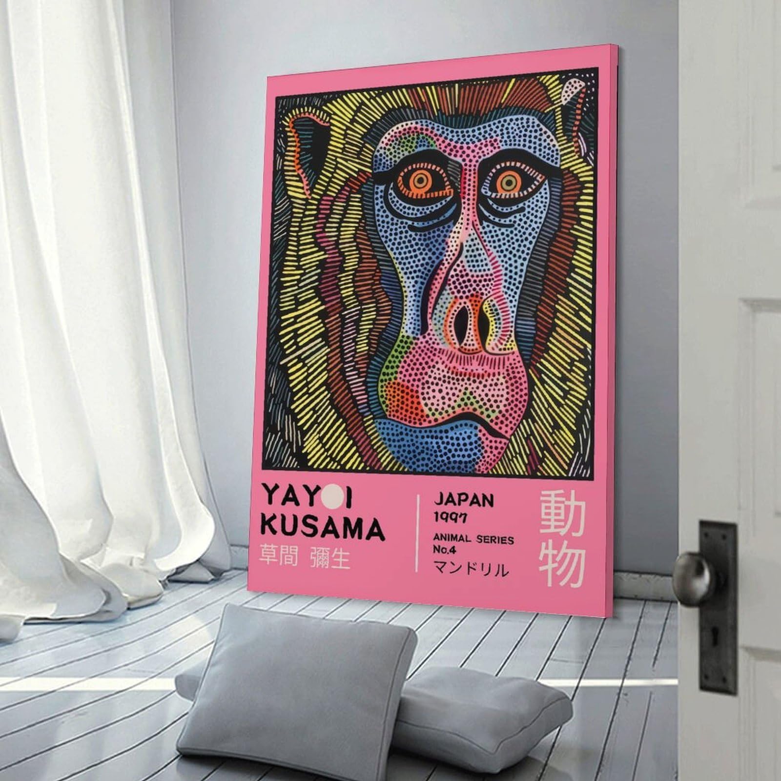 Junmoney Frame-Style-10 Canvas Wall Art Yayoi Kusama Mandrill No.4 Exhibition Poster, 16X24inch(40X60cm), For Lounge, Study, Hallway Or Flat Walls, Canvas Wall Art That Fits Changing Layouts
