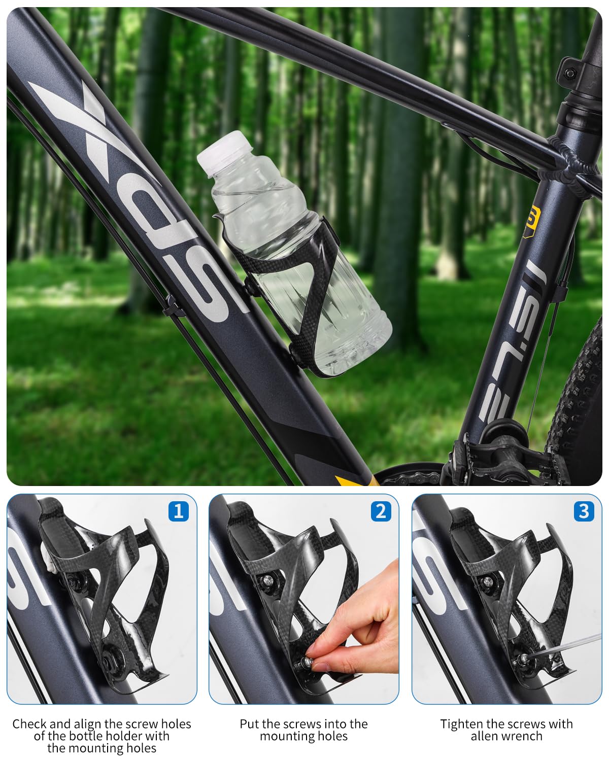 Cage à bouteille d'eau pour vélo de montagne - Motif carbone - Tirette latérale - Sans modèle standard - Cage pour bouteille d'eau en fibre de carbone
