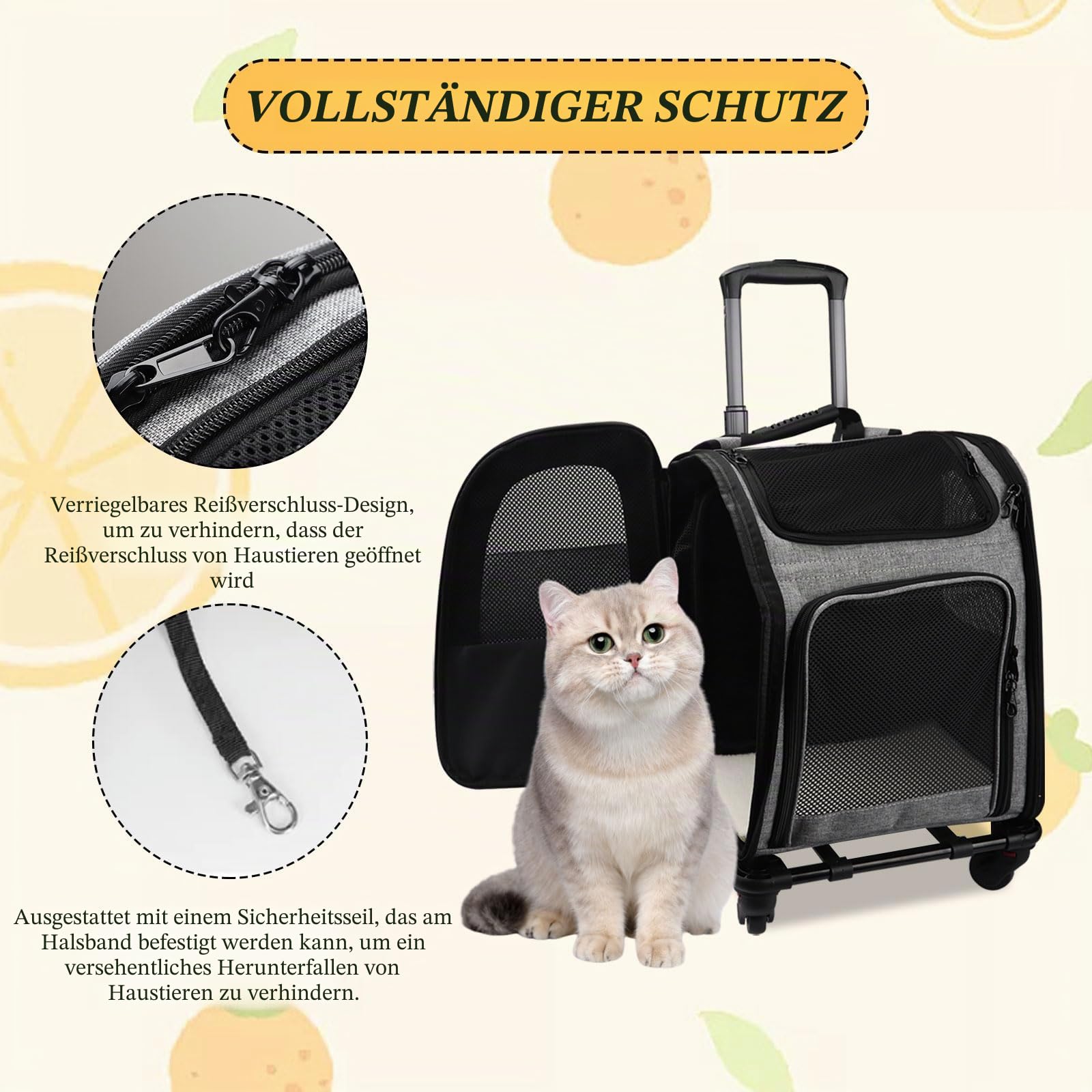 Rucksack für Katzen und Katzen, mit Rädern, für Hunde und Katzen bis zu 15 kg, ideal für Spaziergänge, Reisen und Besuche beim Tierarzt