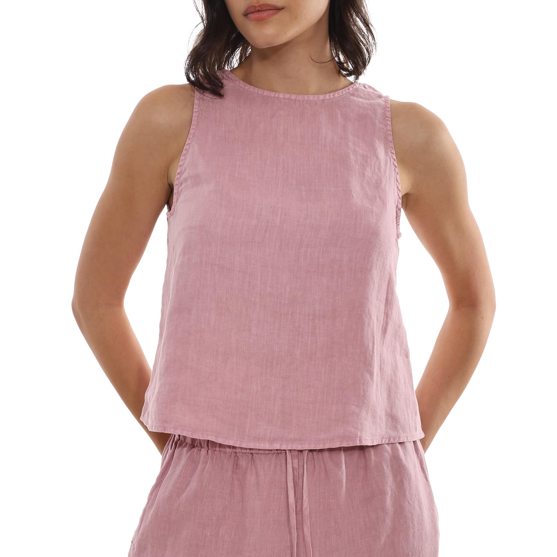 Amazhiyu Tops de tirantes de lino para mujer,Cami de verano Tops de cuello redondo Top sin mangas,Blusa básica de lino suelto ocio mujer camisa chalecos