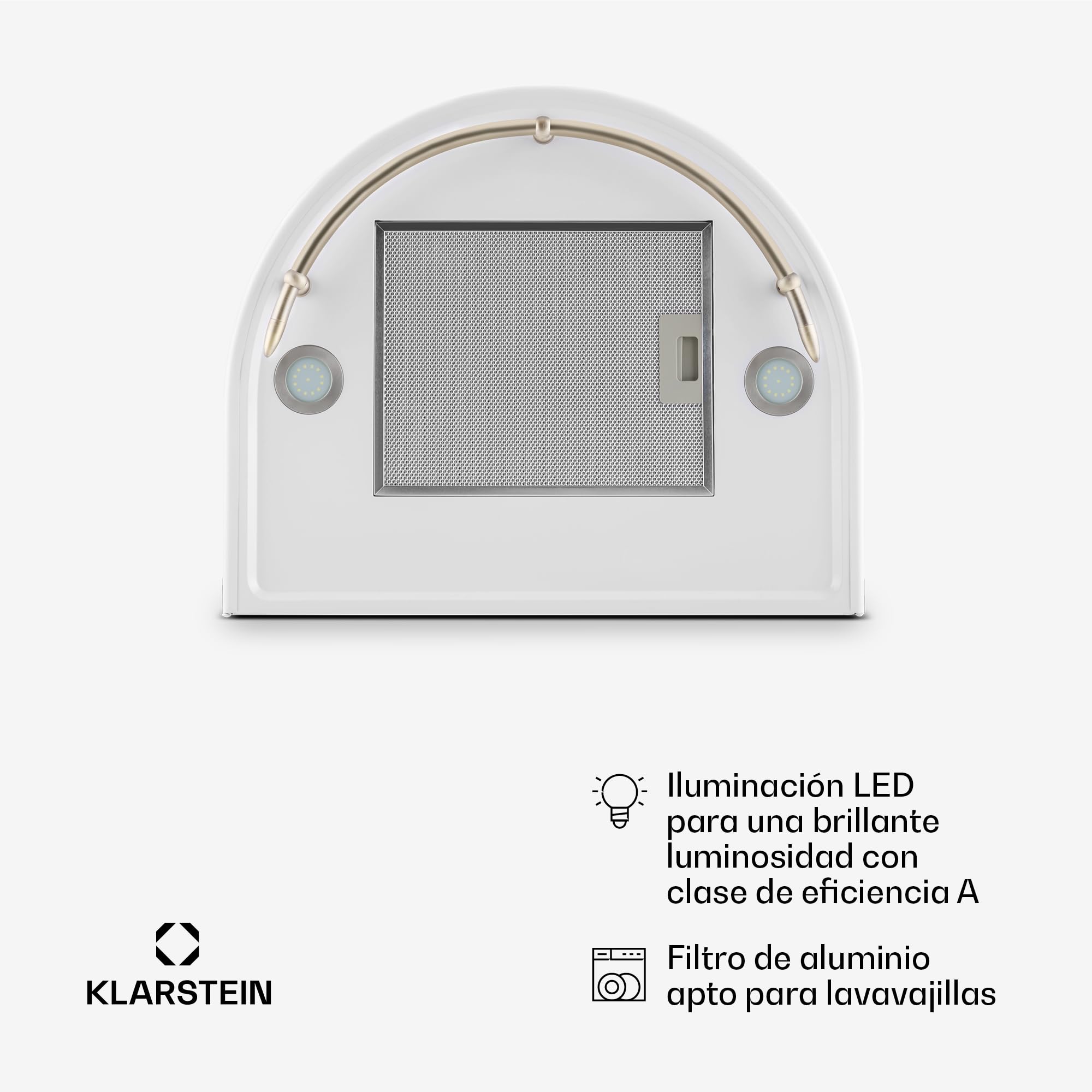 Klarstein Lumio Neo - Okap kuchenny retro, Okap ścienny, Szerokość 60 cm, Klasa energetyczna A, Wyciąg/recyrkulacja, 3 stopnie mocy, maks. wydajność 615 m³/h, Stal nierdzewna, biały