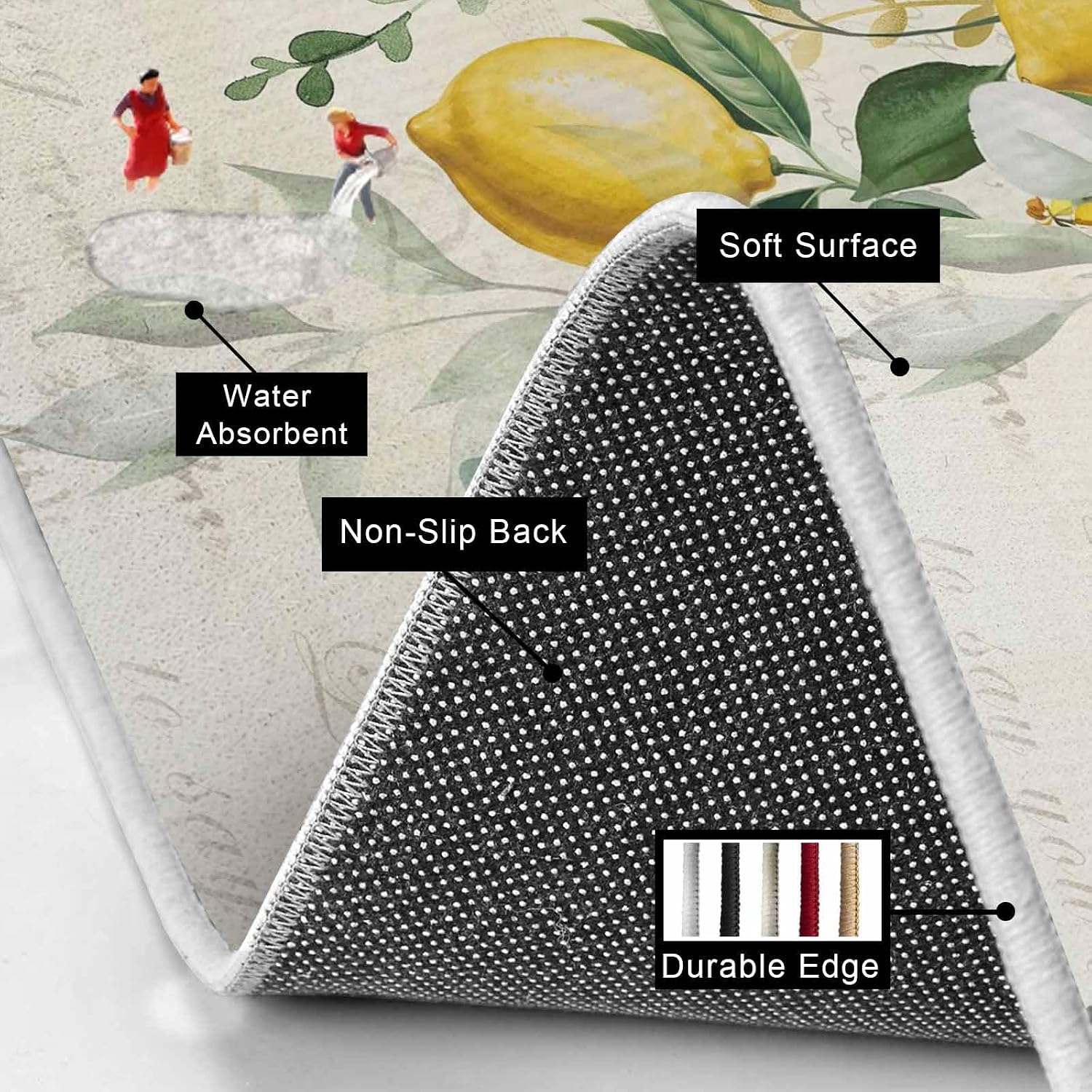 Prime Leader Summer Lemon Kitchen Mat Set 2 Pieces Country Vintage Watercolor Yellow Fruit Green Leaf Non Slip Kitchen Rugs Washable Runner Rug Mats for Sink Laundry (15.7" x 23.6"+15.7" x 47.2")