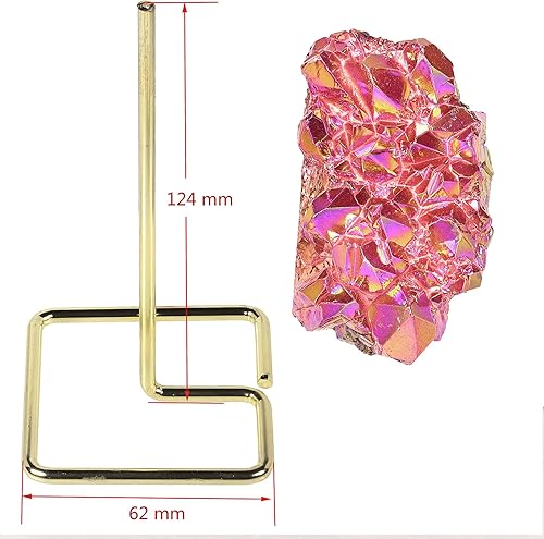 Miniatura 3 de Rockcloud Pantalla de cuarzo de cristal recubierto de titanio con soporte de metal Geode Crystal Cluster Specimen para decoración de oficina en