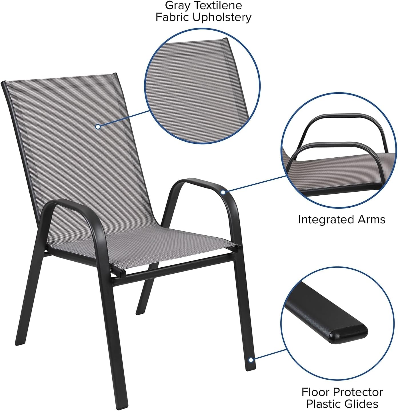 Flash Furniture Brazos Series 7-Piece Glass Patio Table and Chairs Set, Outdoor Patio Dining Set with Rectangular Table and 6 Sling Patio Chairs, Gray