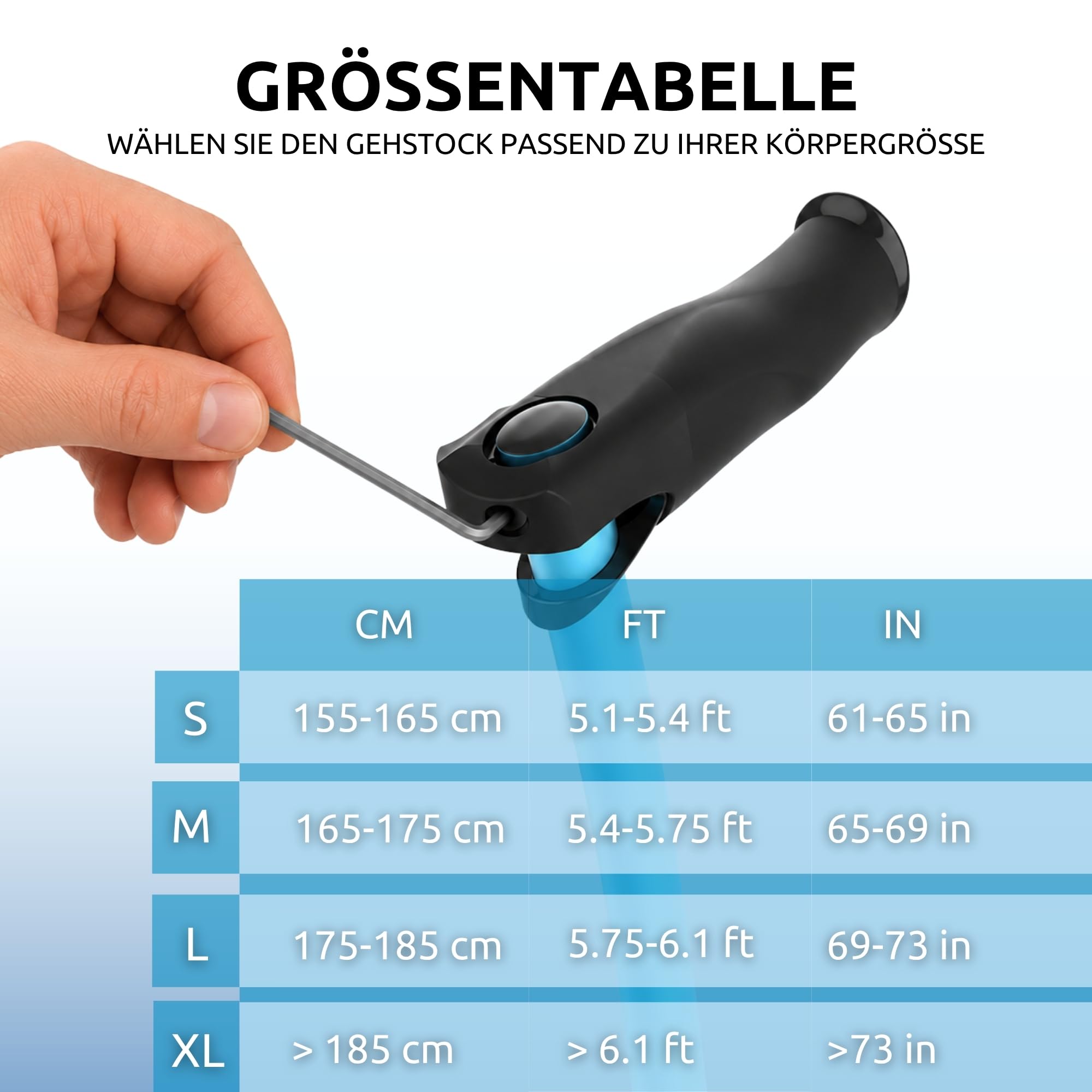 INDESmed Gehstock aus Luftfahrt-Aluminium | Leicht, ergonomisch & höhenverstellbar | Gehstock Damen & Herren – Für Alltag, Reha & Spaziergang – Elegante Gehhilfe - Grau, L
