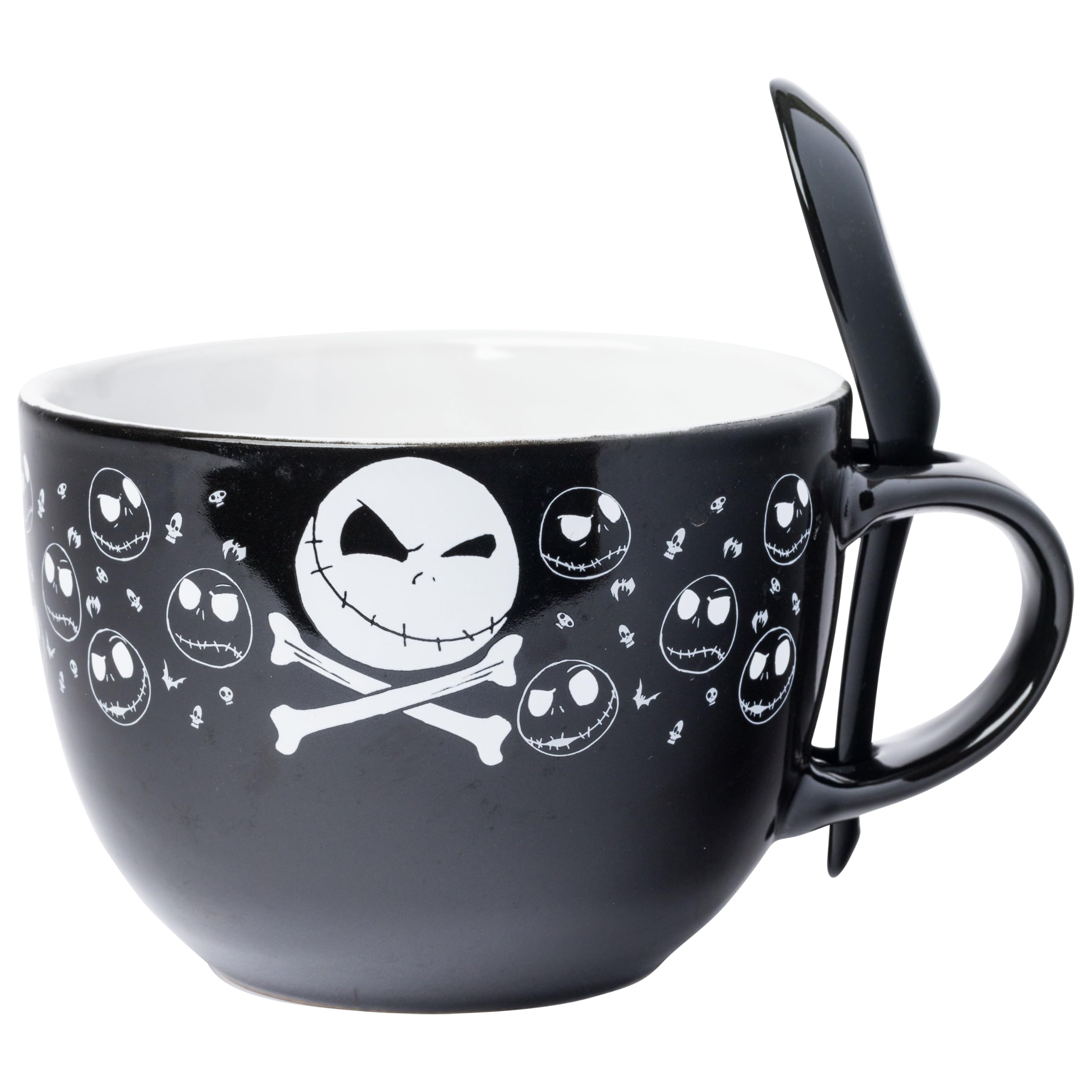 Silver Buffalo Nightmare Before Christmas Jack Cross Bones Keramik-Suppentasse mit Löffel, 680 ml | Tim Burton's, Jack Skellington, Löffel-Set, Totenköpfe, 0,71 Liter