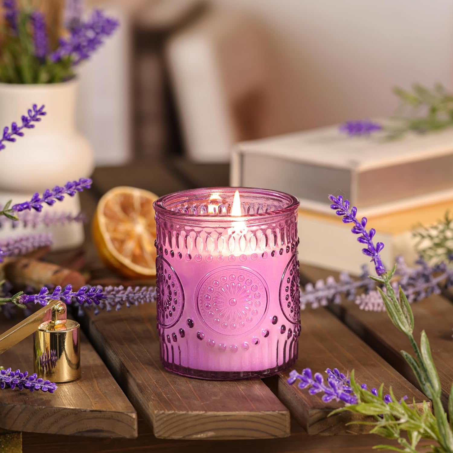 DARJEN Lavender Candles for Home- 5.3oz 35H Natural Soy Wax Aromatherapy Jar Candle with Strong Scent, Decorative Aesthetic Candles for Relax, Bedside, Laundry Room, Luxury Gift for Women - Image 4