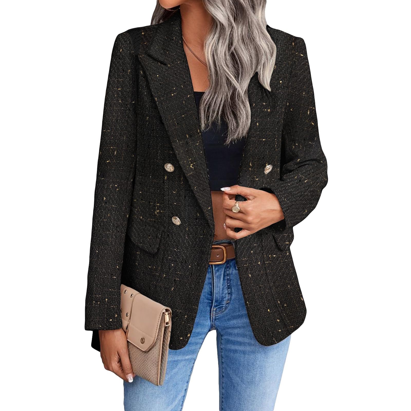 Blazer Damen Sportlich, Jackett Frühling Sweatblazer, Vintage Bequem Blaser Jacke Damenblazer Frühjahr Regular Fit Open Front Einfarbig Blazer Anzug Frauen Festliche Kleidung Damen Große Größen