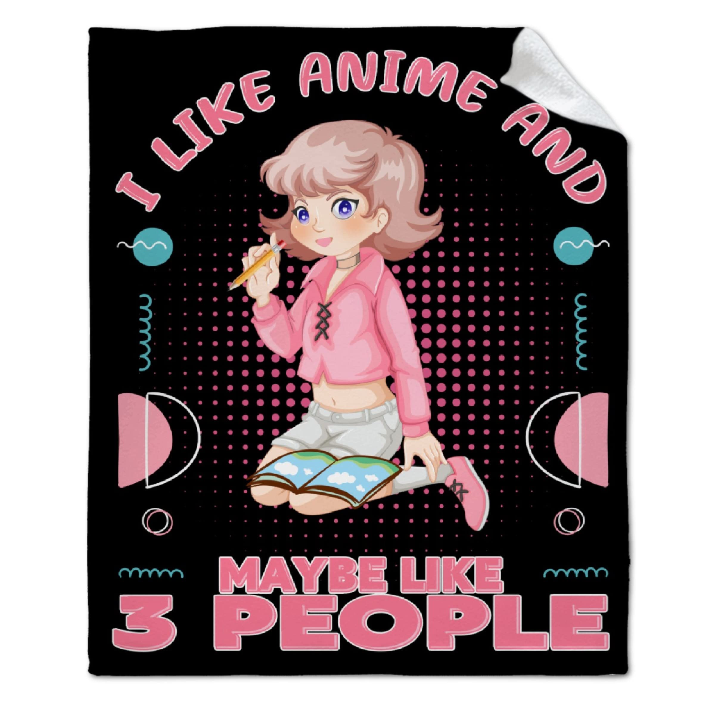 ARTBLANKET I Like Anime and Maybe Like 3 People Throw Blanket Fannel Fleece Super Soft Funny Blanket Travel Throw Blanket for Bed Couch Sofa 60x50 in for Teen Car