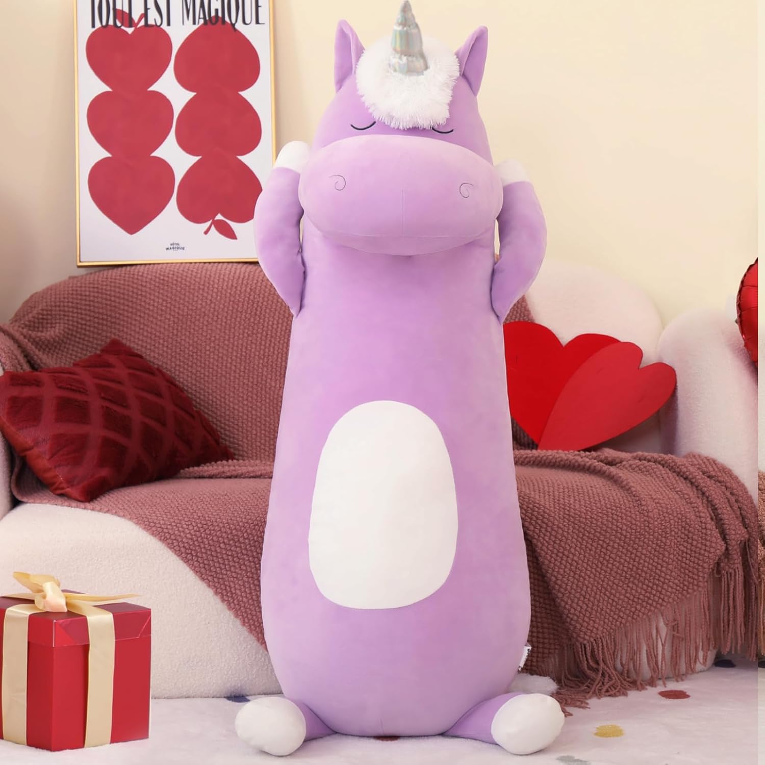 MorisMos Giant Plush Unicorn Body Pillow 4 Ft,51 in Long Purple Unicorn Stuffed Animal Body Pillow for Kid Girl Boy,Soft Big Hugging Toy for Girlfriend Adult, Large Stuffed Animal Gifts for Birthday