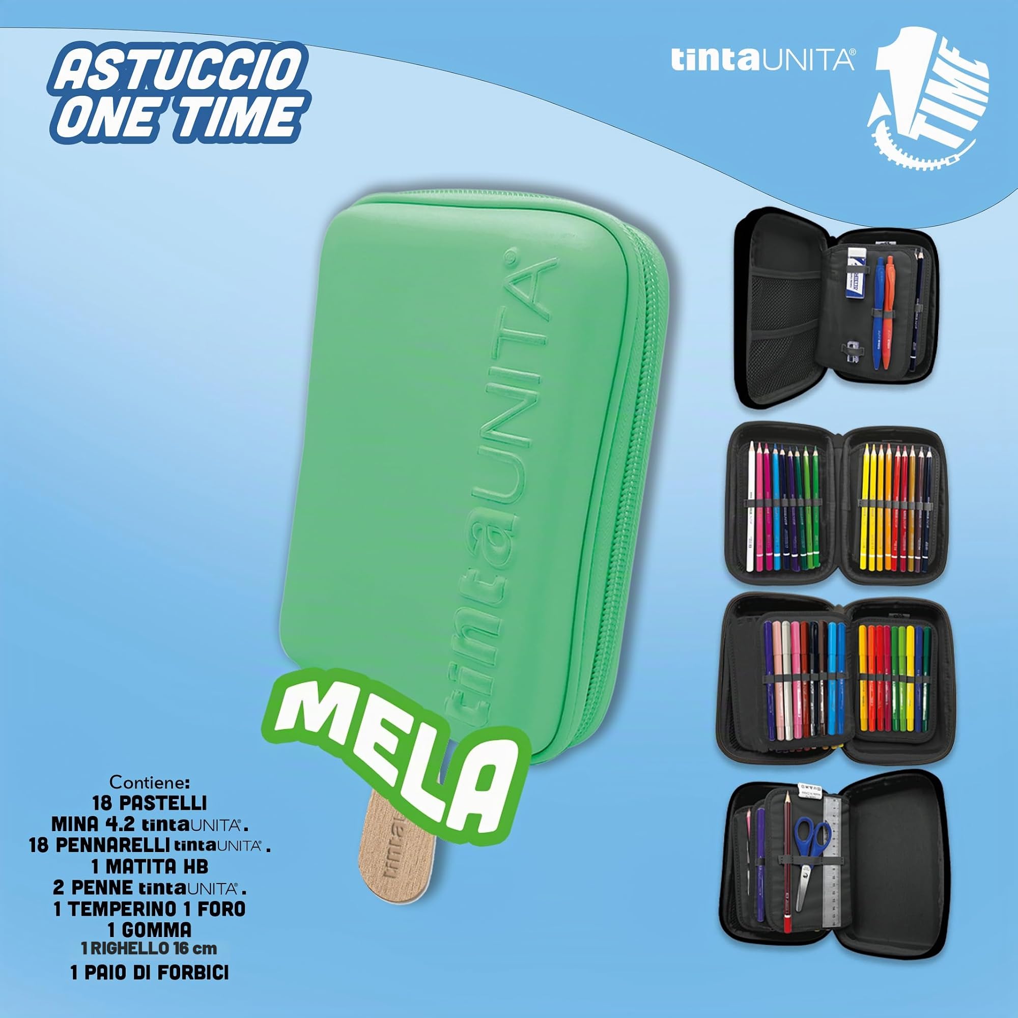 Generico TINTA UNITA ASTUCCIO ONE TIME Completo a 3 scomparti 1 zip VERDE MELA