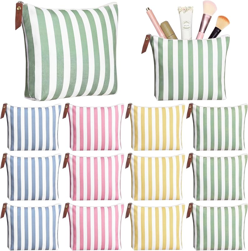 Hillban Necessaires de Maquiagem Listradas em Cores Pastel Sortidas, Pacote com 12