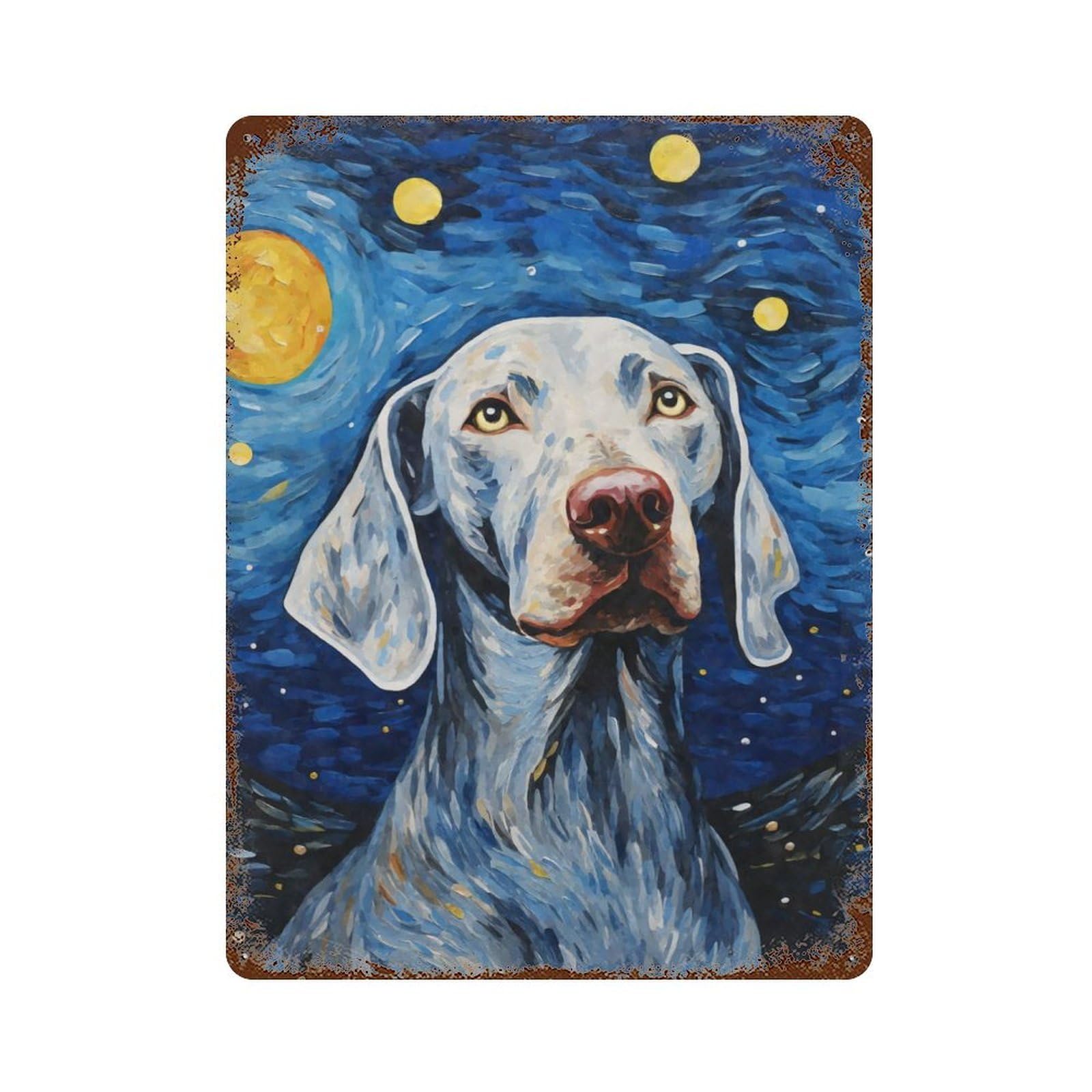 Garage Style Weimaraner Starry Night Distressed Metal Wall Sign 15.7"x11.8", Novelty Wall Decor for Bar And Workshop