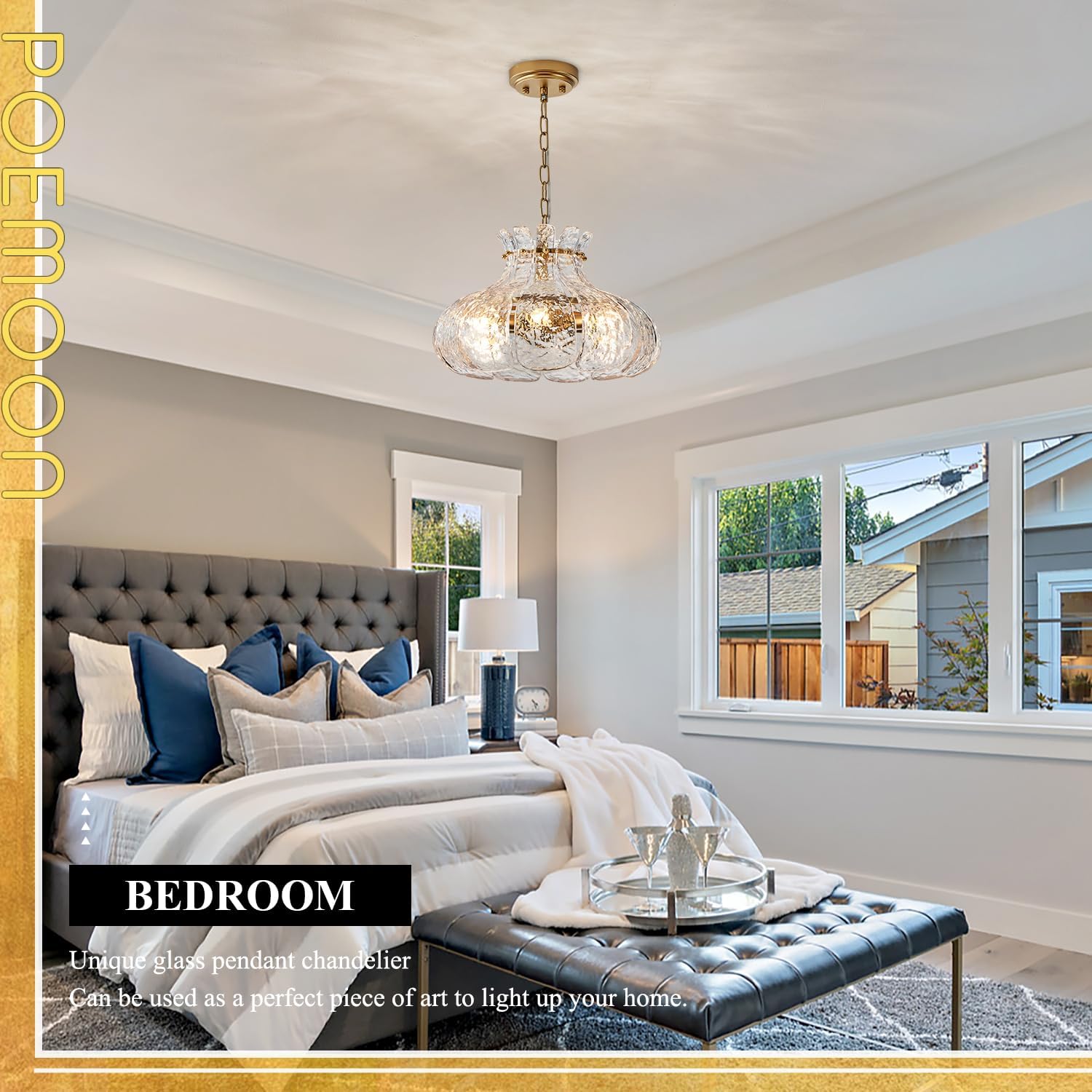 6-Light Modern Glass Chandelier 15.7" Luxury Water Ripple Glass Pendant Chandelier Gold Hanging Lighting for Dining Room,Living Room,Kitchen,Entryway,Hallway,Bedroom,E12 Base