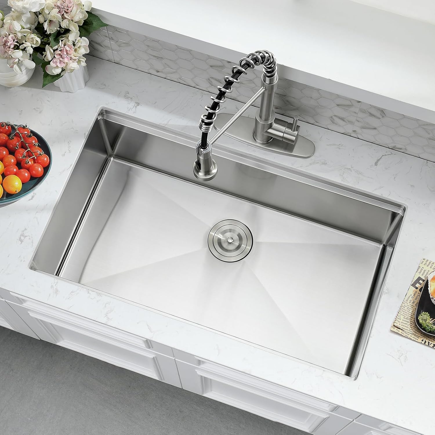 WHaor 30 Inch Undermount Kitchen Sink, 30x19 Stainless Steel Single Bowl Workstation 16 Gauge Handmade 10" Deep Modern Under Counter Sink with Accessories