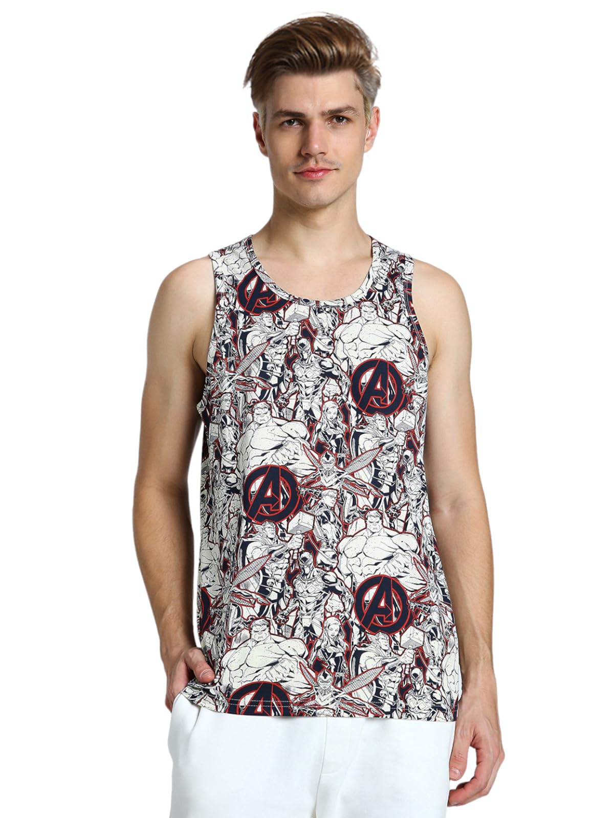 Veirdo® Men Sleeveless Tshirt, All Over Printed Vest for Men Official Marvel's Avengers Merchandise, Cotton Sando for Beach Wear, Gym, Cycling, Running, & Other Sports (Sizes Option: S to 2XL)
