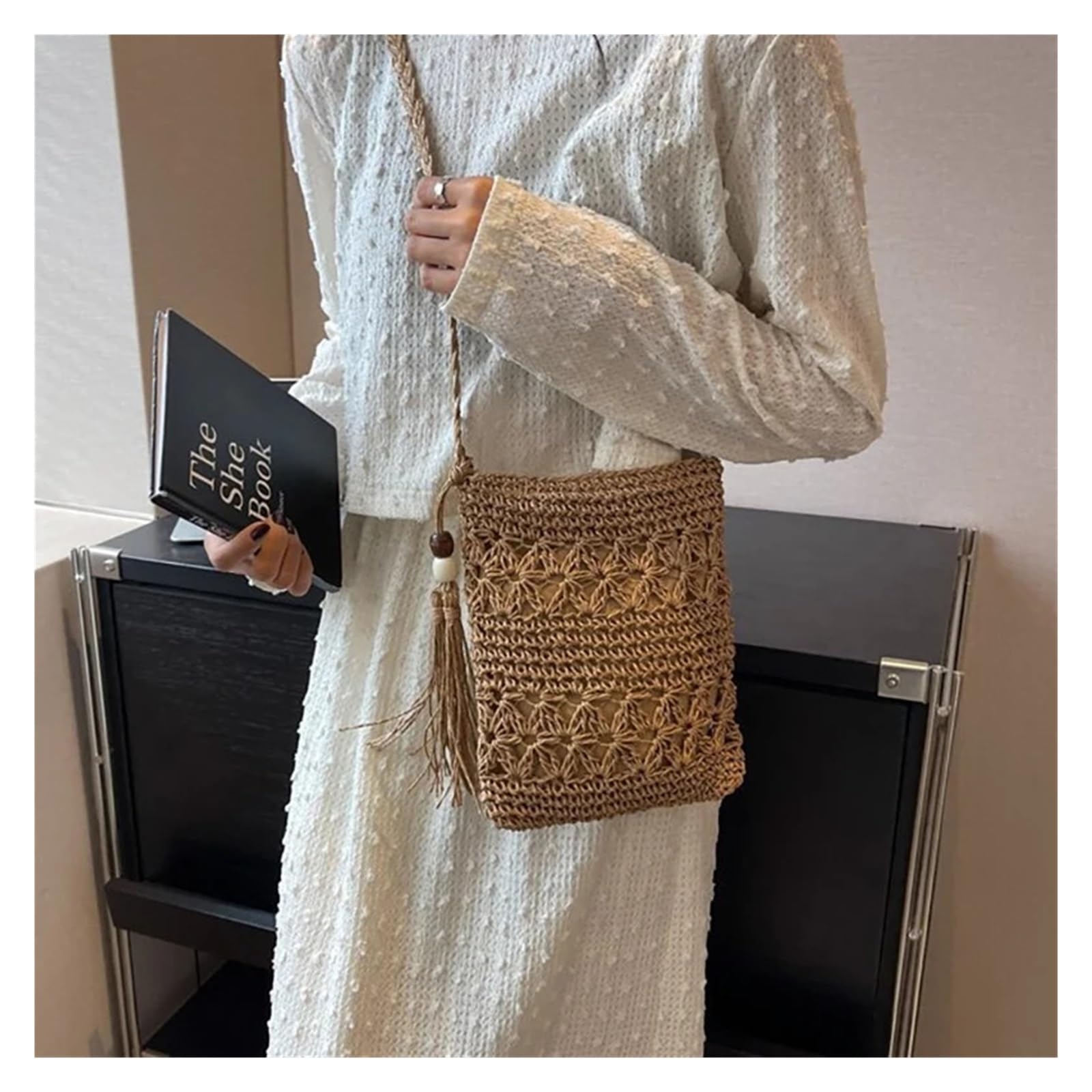 Bolso bandolera de crochet paja