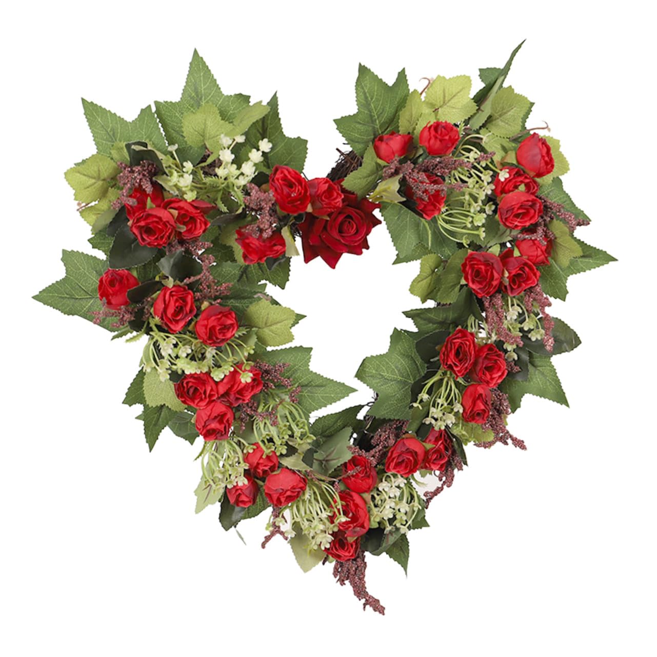 Herzförmiger Künstlicher Rosenkranz Rattan Blütengirlande in Rot Langlebige Valentinstag Dekoration für Hochzeit Romantische Wand und Türdekoration Liebevolles