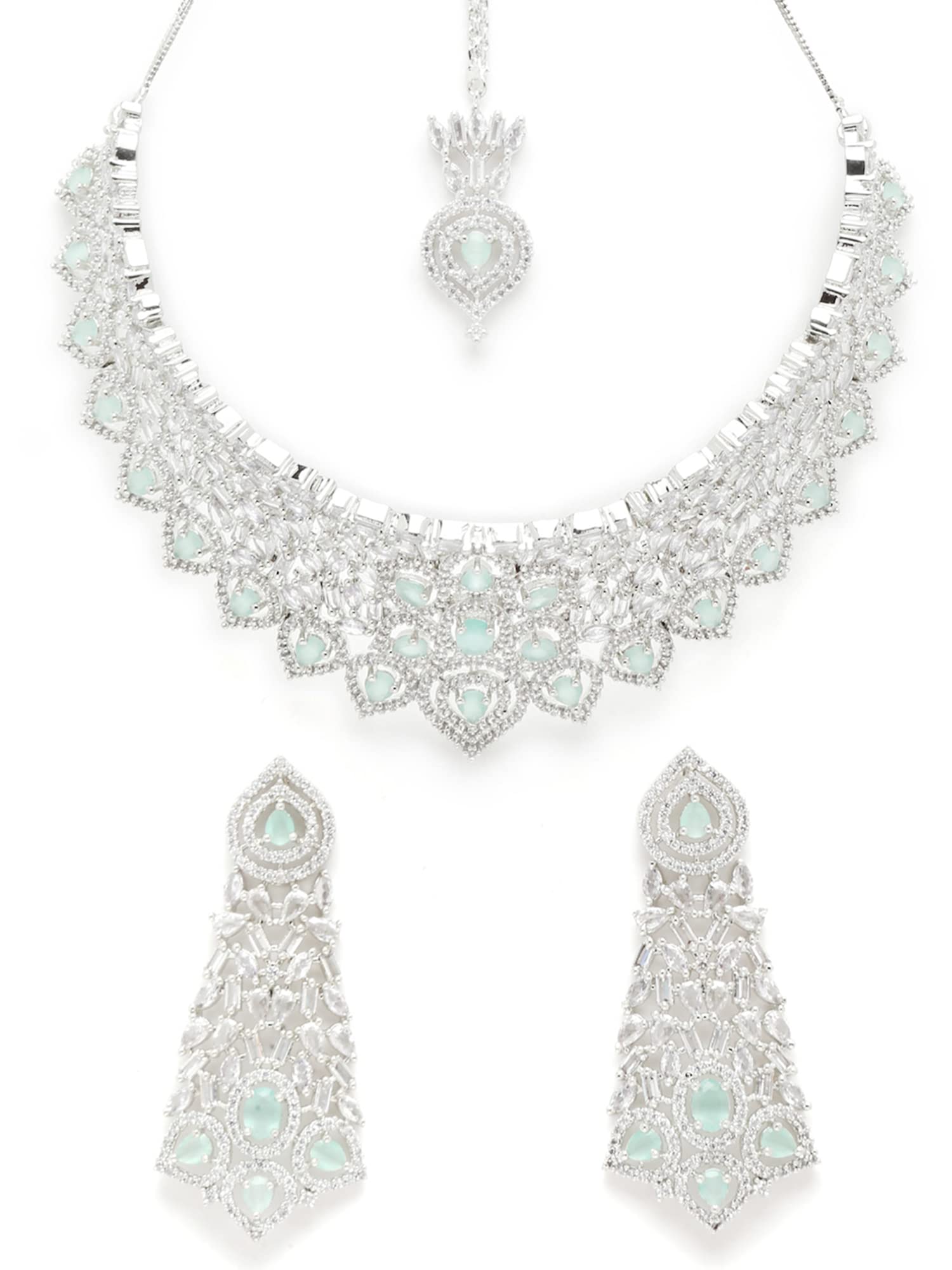 Karatcart Silver Tone Lime Green American Diamond Choker Necklace Set for Women (B0B3S8LBHC) Amazon Price History, Amazon Price Tracker