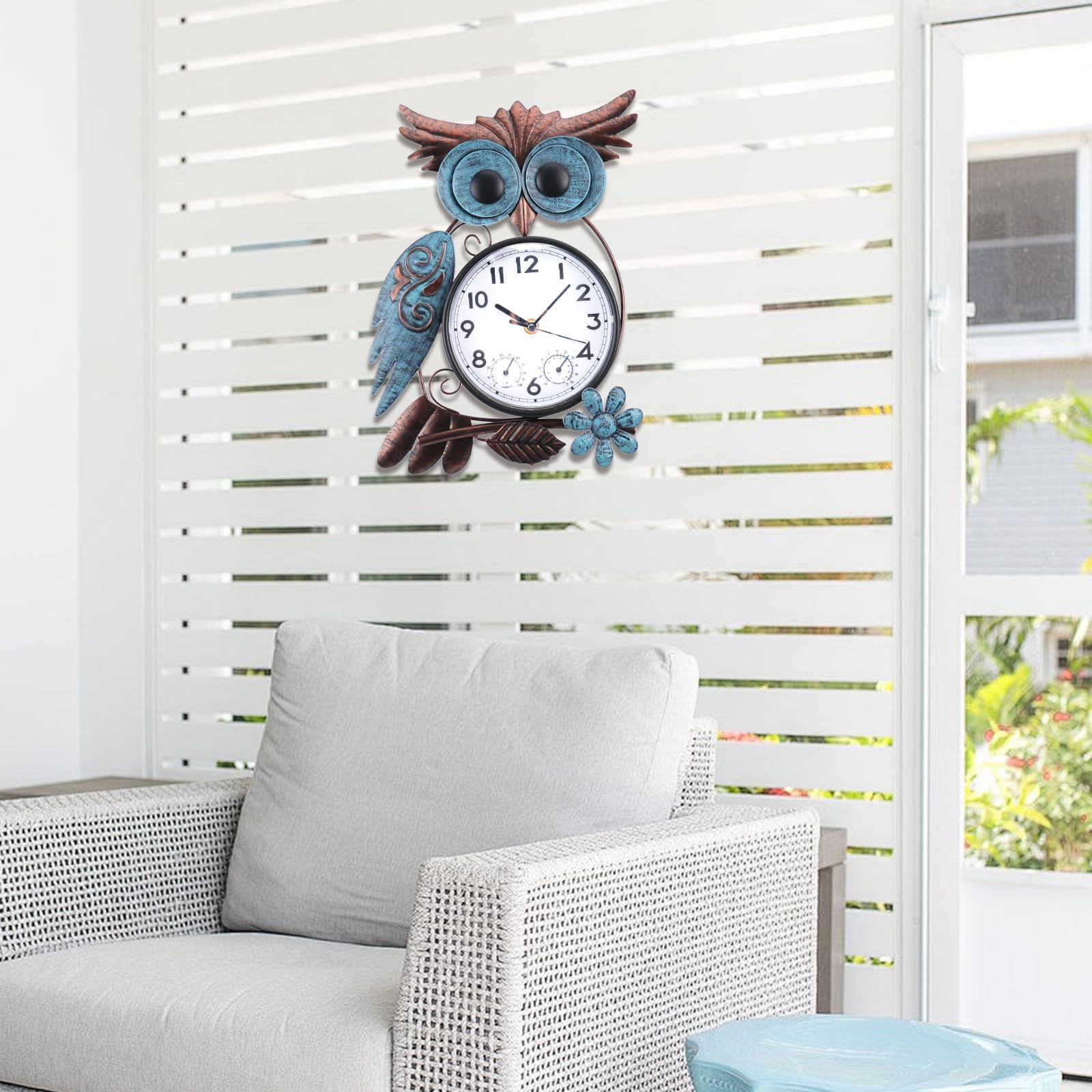 MUMTOP Horloge murale d'extérieur étanche avec thermomètre pour terrasse, piscine, jardin, décoration d'intérieur - 36,5 cm
