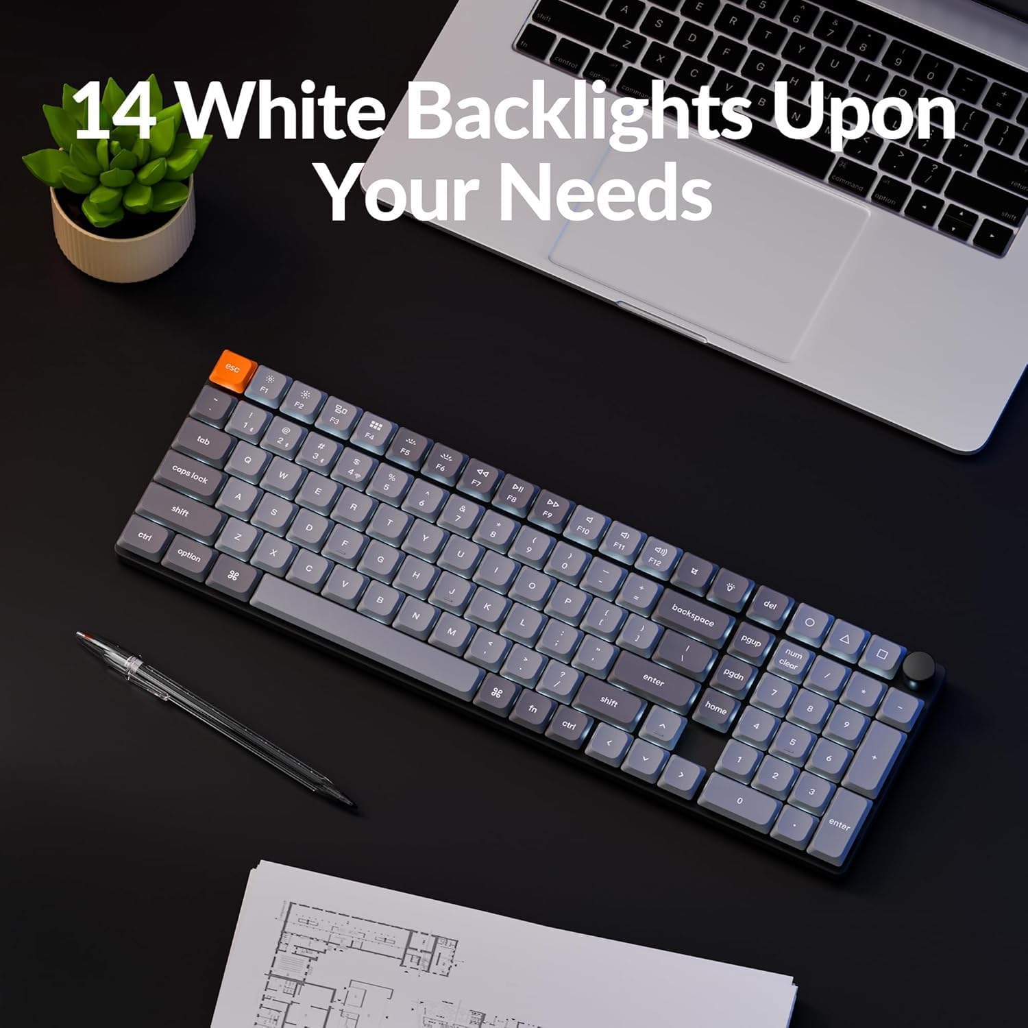 Keychron K17 Max 96% Layout Ultra-Slim Wireless Custom Mechanical Keyboard, QMK/VIA Programmable Bluetooth/2.4 GHz/Wired with NKRO White Backlit, Low Profile Gateron Brown Switch for Mac Win Linux